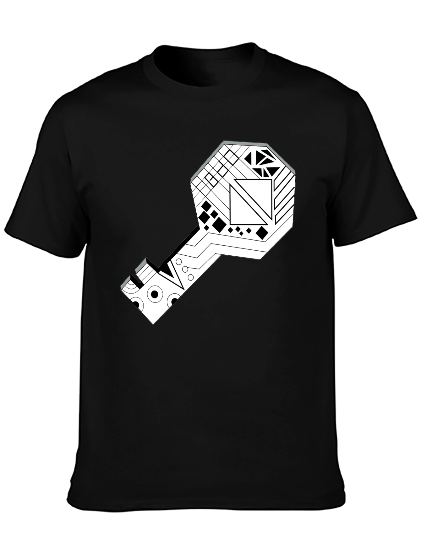 Geometric Key Graphic Tee - Modern Style