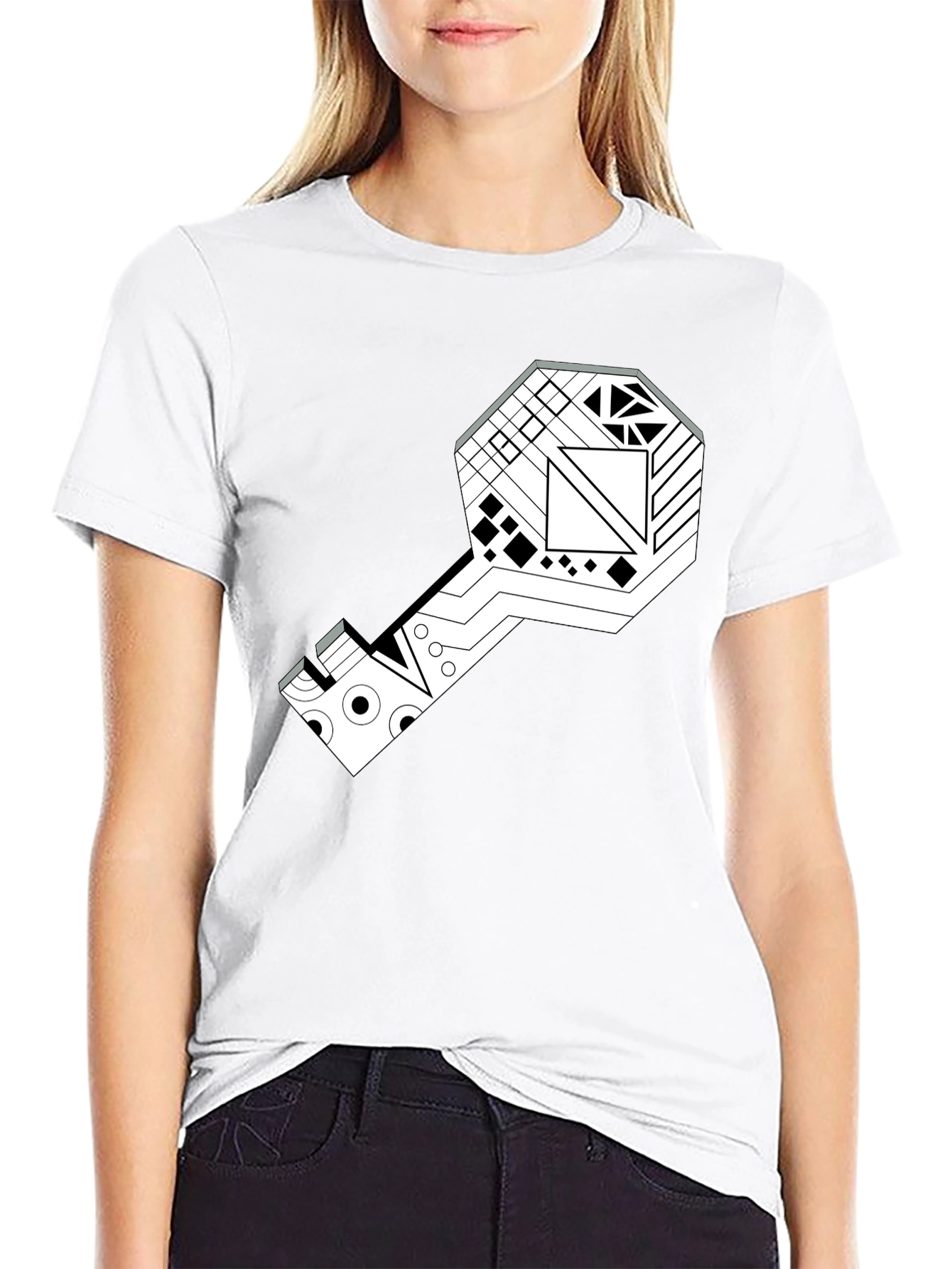 Geometric Key Graphic Tee - Modern Style