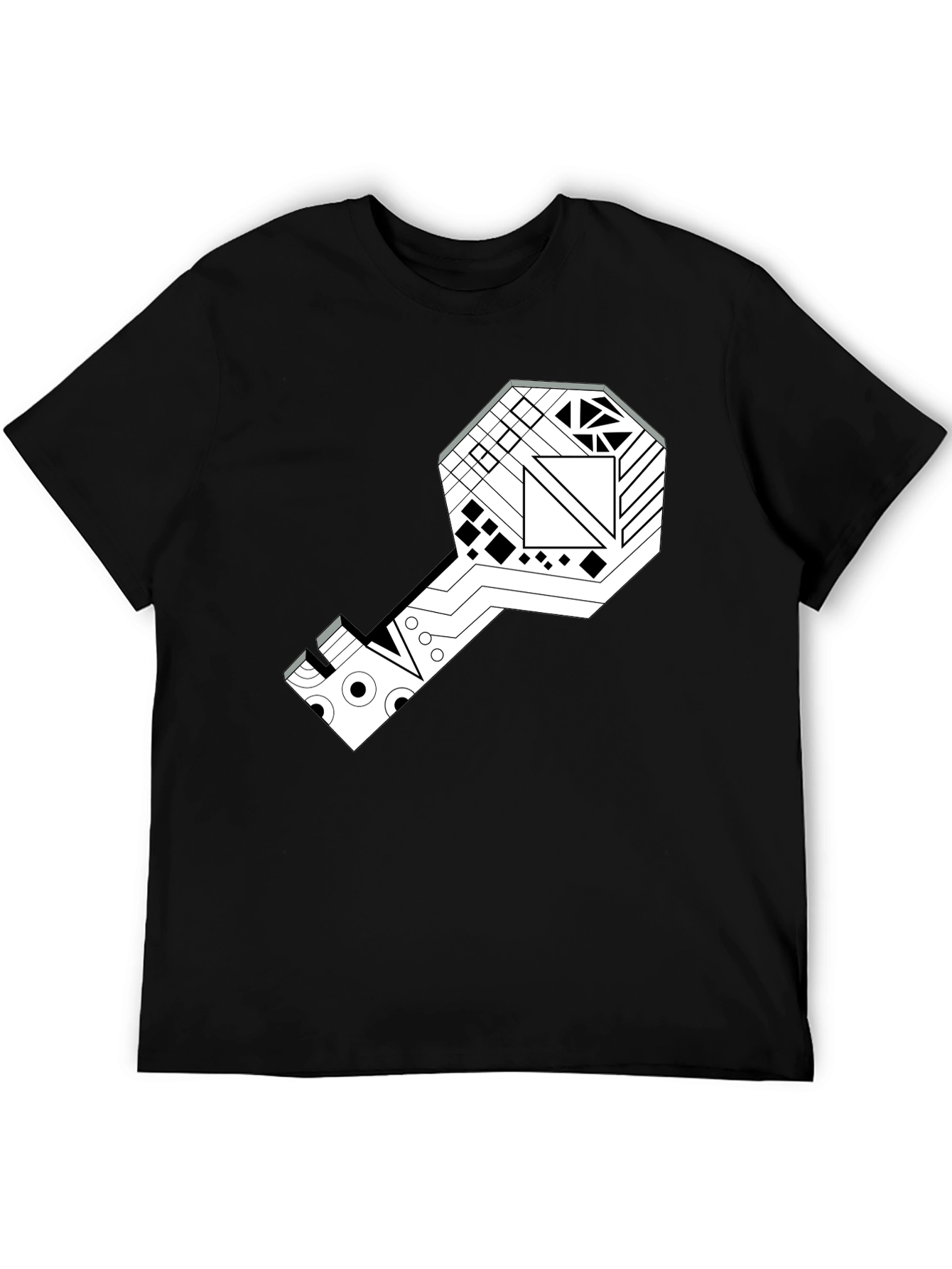 Geometric Key Graphic Tee - Modern Style