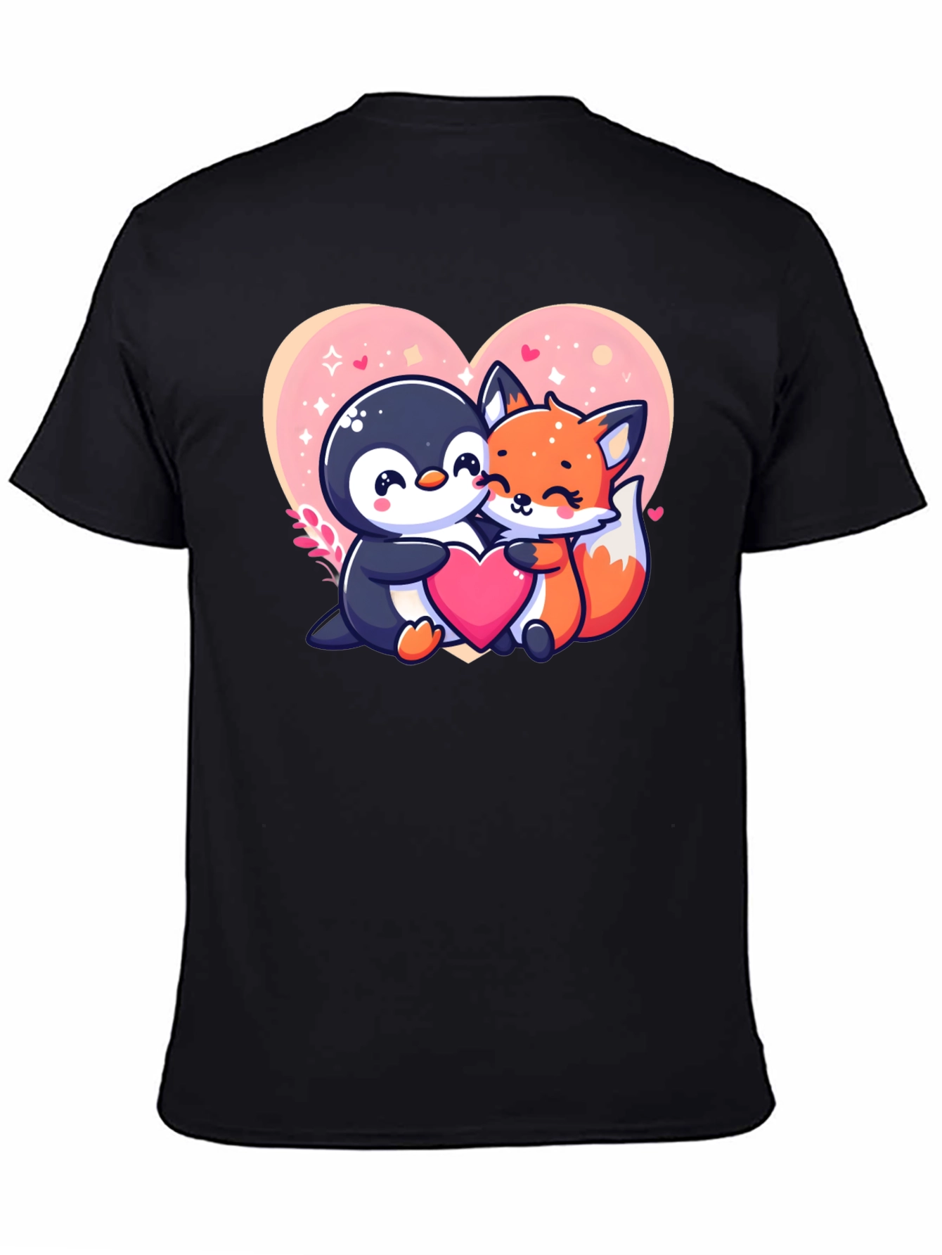 Cute Penguin & Fox Love Heart Graphic Tee