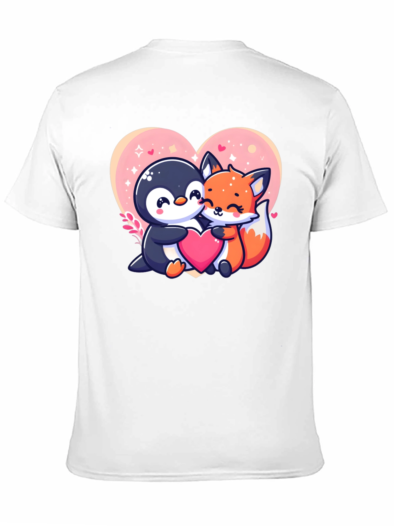 Cute Penguin & Fox Love Heart Graphic Tee