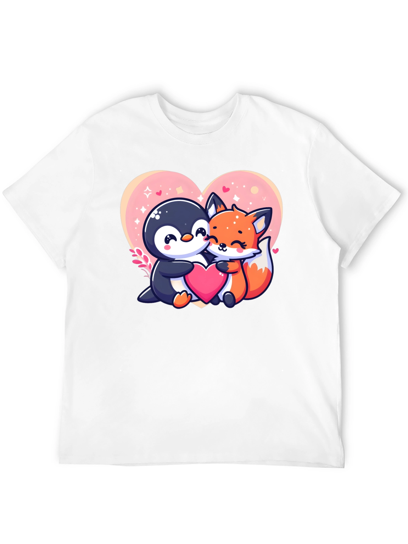 Cute Penguin & Fox Love Heart Graphic Tee