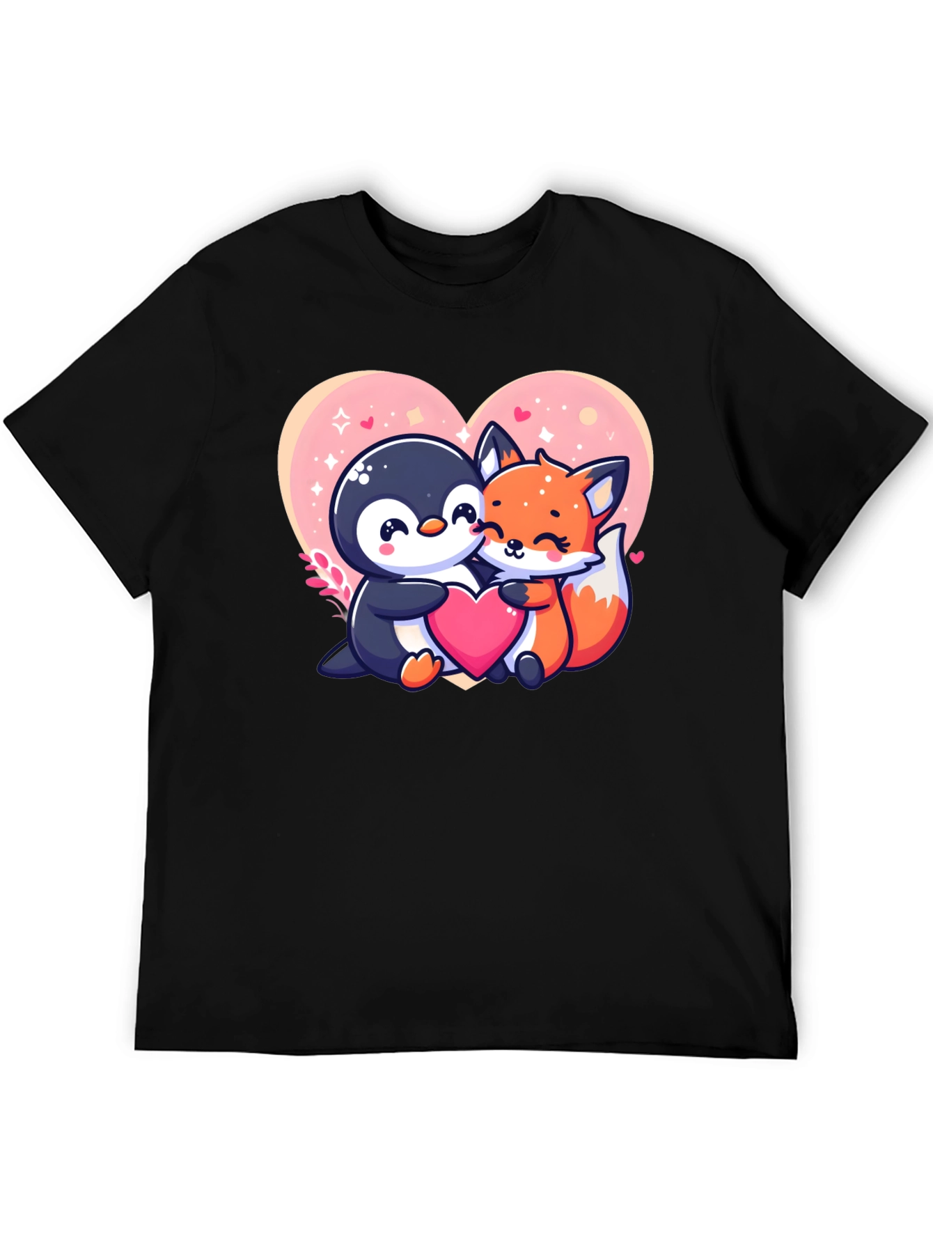 Cute Penguin & Fox Love Heart Graphic Tee