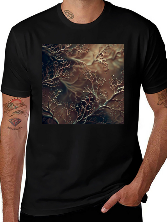 Unique Abstract Branch Design Black T-Shirt