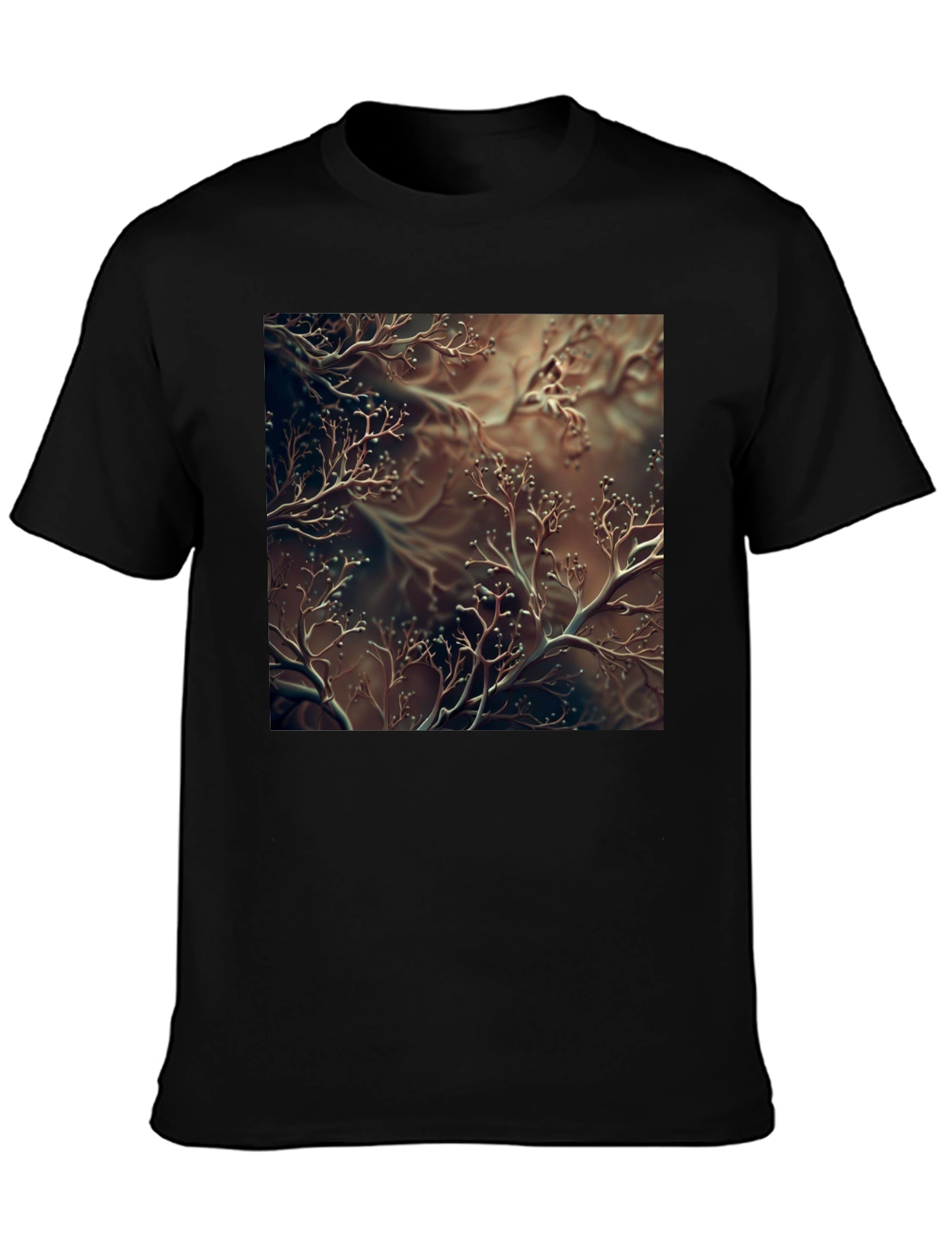 Unique Abstract Branch Design Black T-Shirt