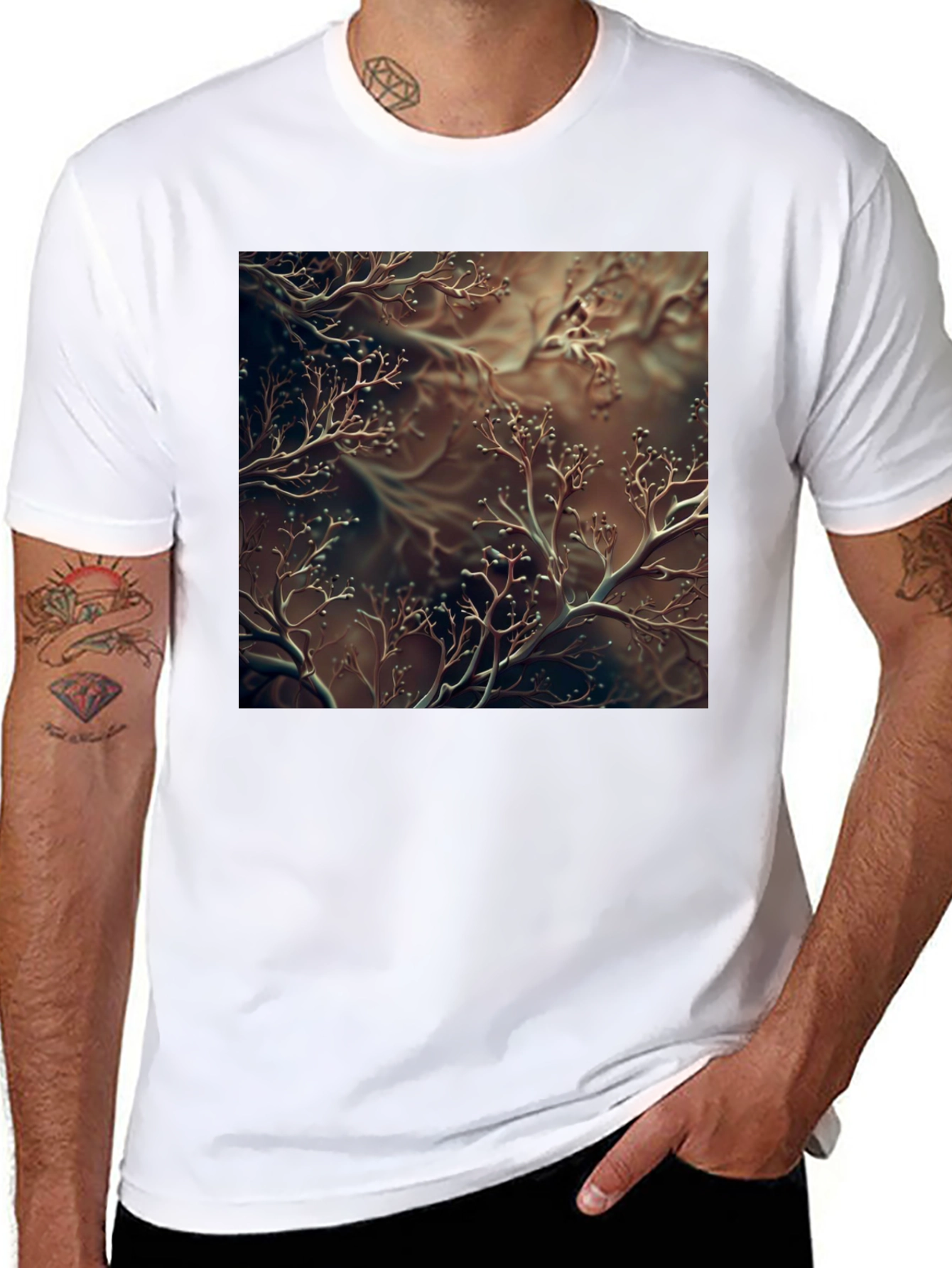 Unique Abstract Branch Design Black T-Shirt