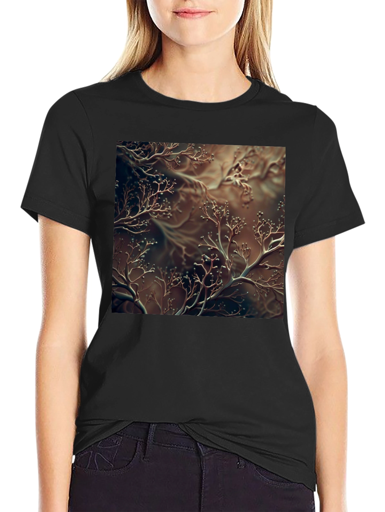 Unique Abstract Branch Design Black T-Shirt