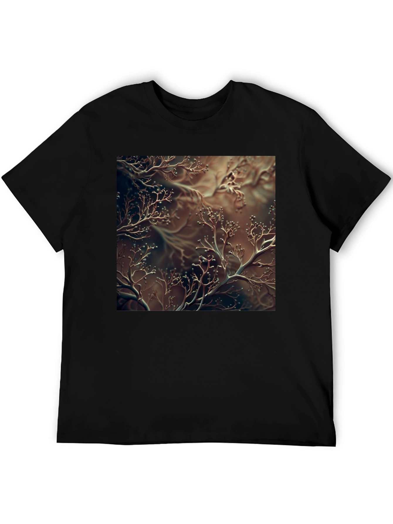 Unique Abstract Branch Design Black T-Shirt