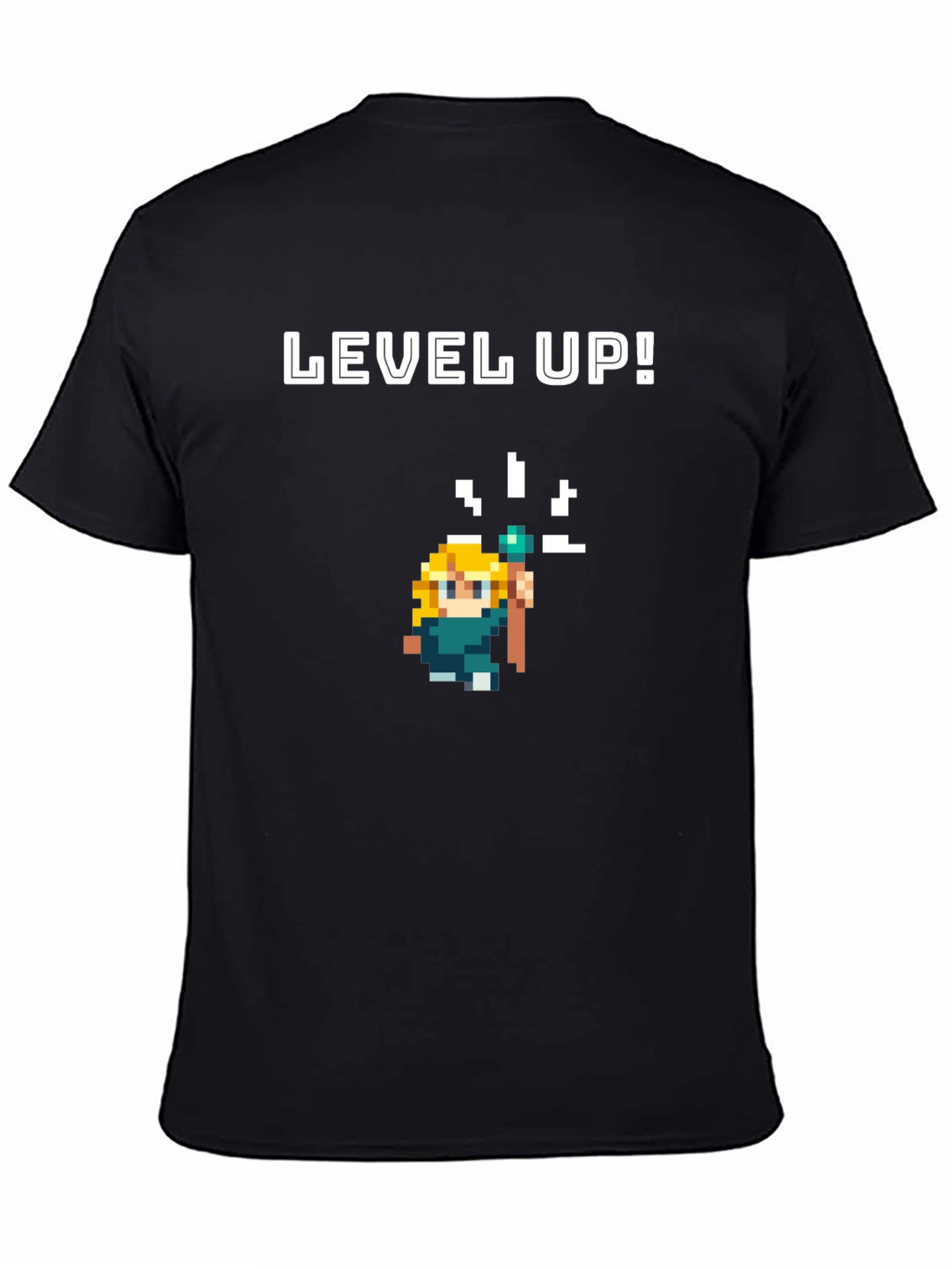 Level Up Pixel Art Black Graphic Tee