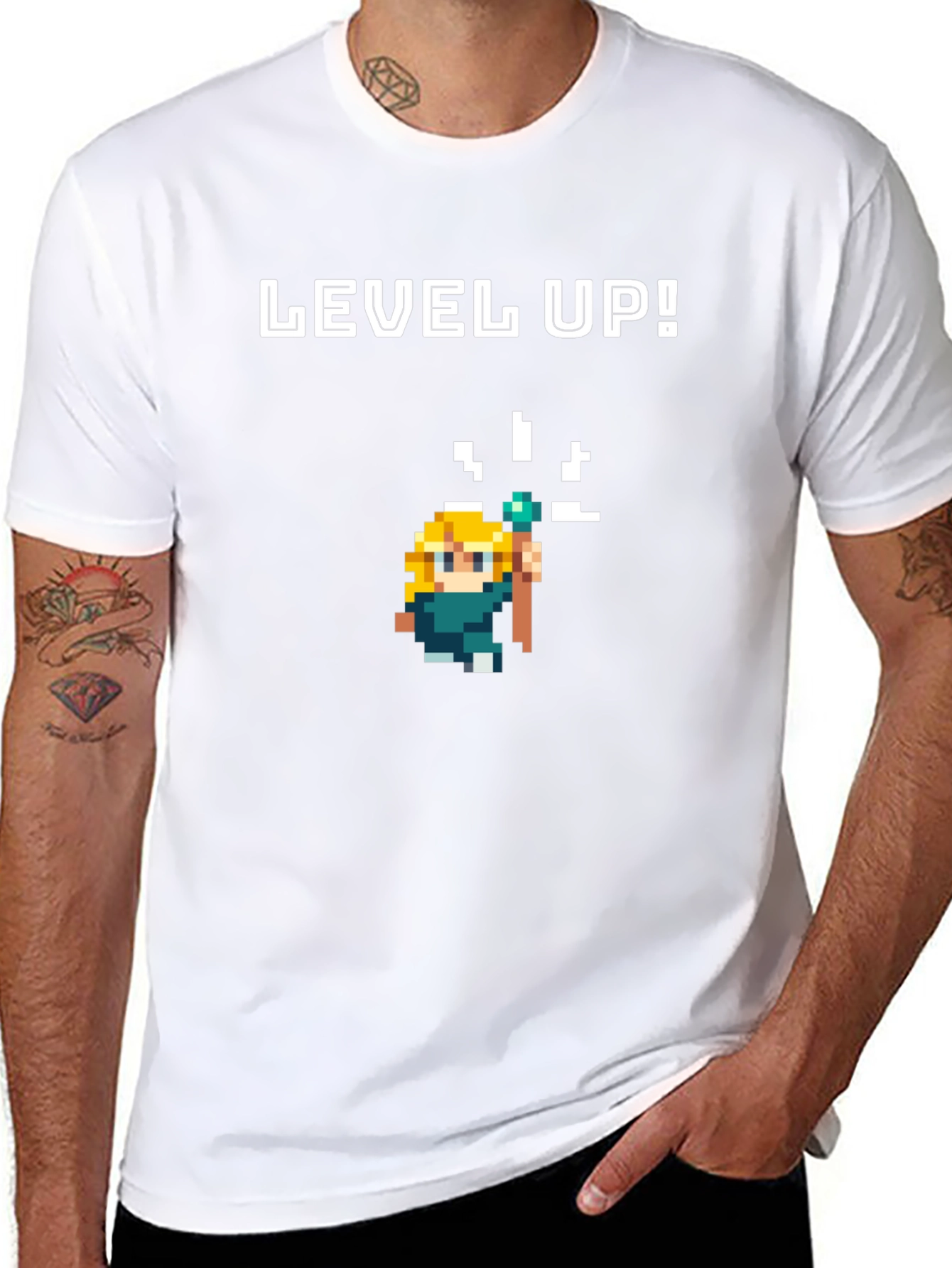 Level Up Pixel Art Black Graphic Tee