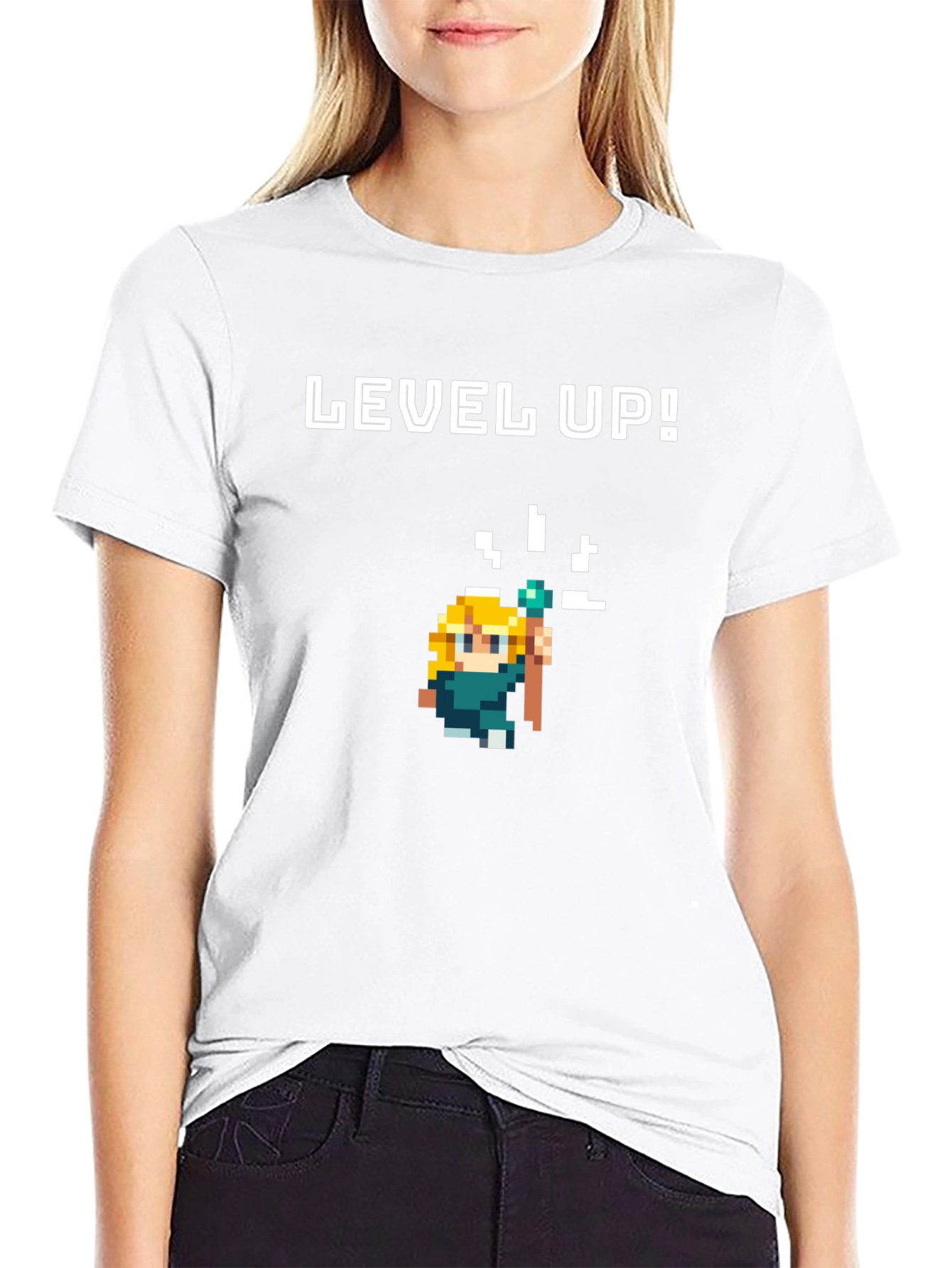 Level Up Pixel Art Black Graphic Tee
