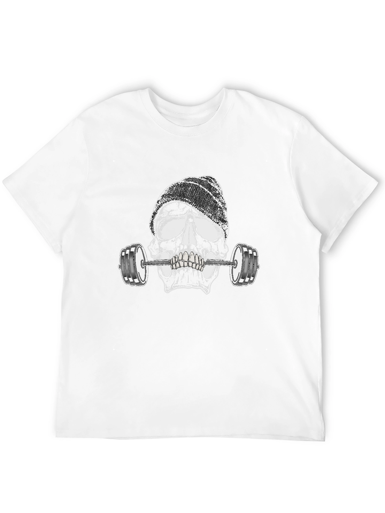 Skull Lifting Weights Graphic Black T-Shirt