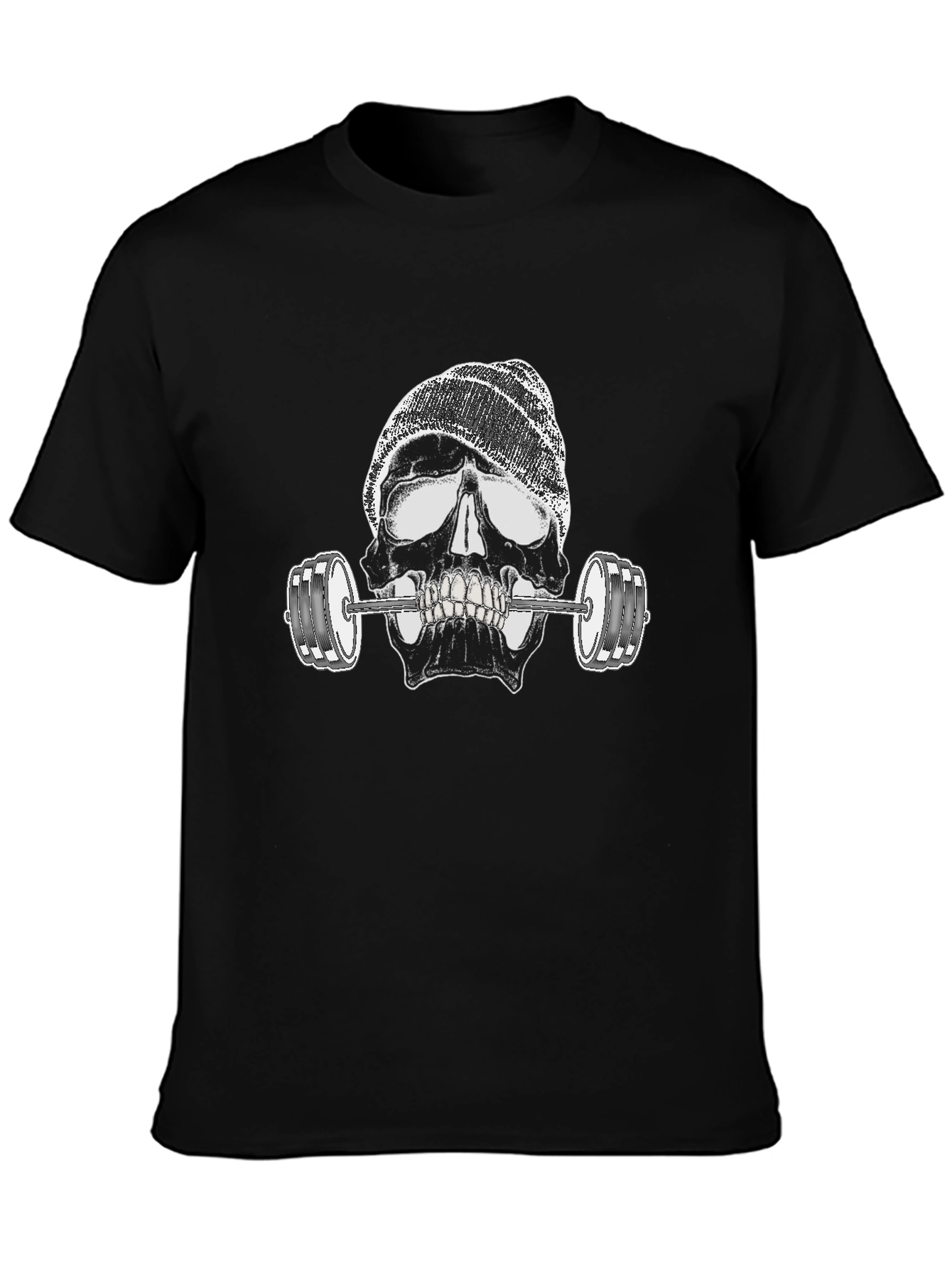 Skull Lifting Weights Graphic Black T-Shirt