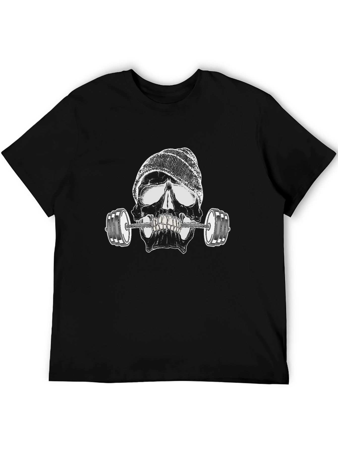 Skull Lifting Weights Graphic Black T-Shirt