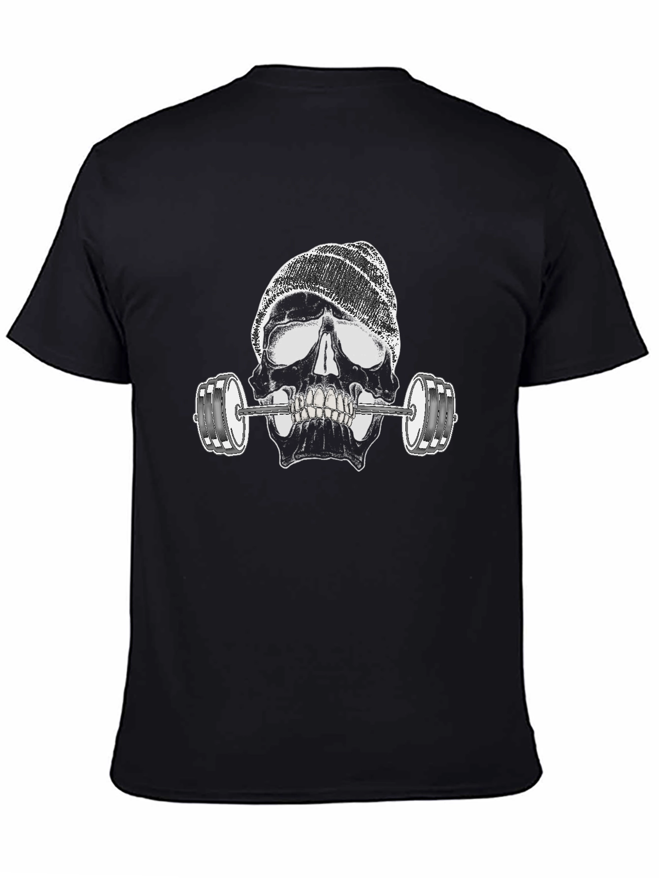 Skull Lifting Weights Graphic Black T-Shirt
