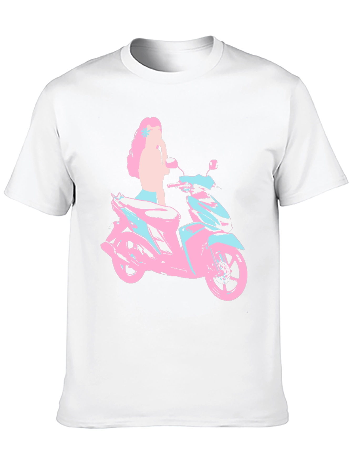 Pink & Blue Motorcycle Girl Graphic T-Shirt