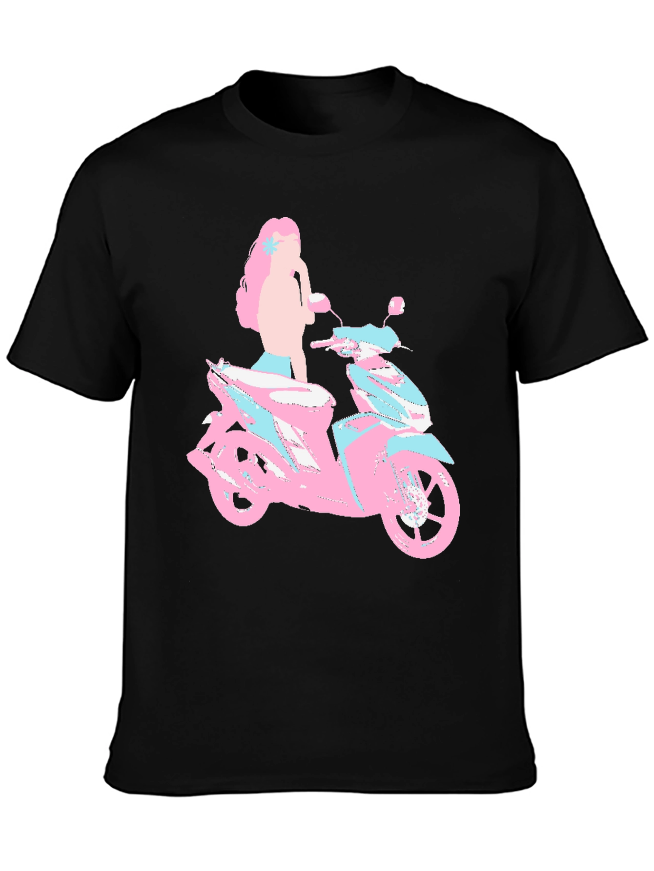 Pink & Blue Motorcycle Girl Graphic T-Shirt