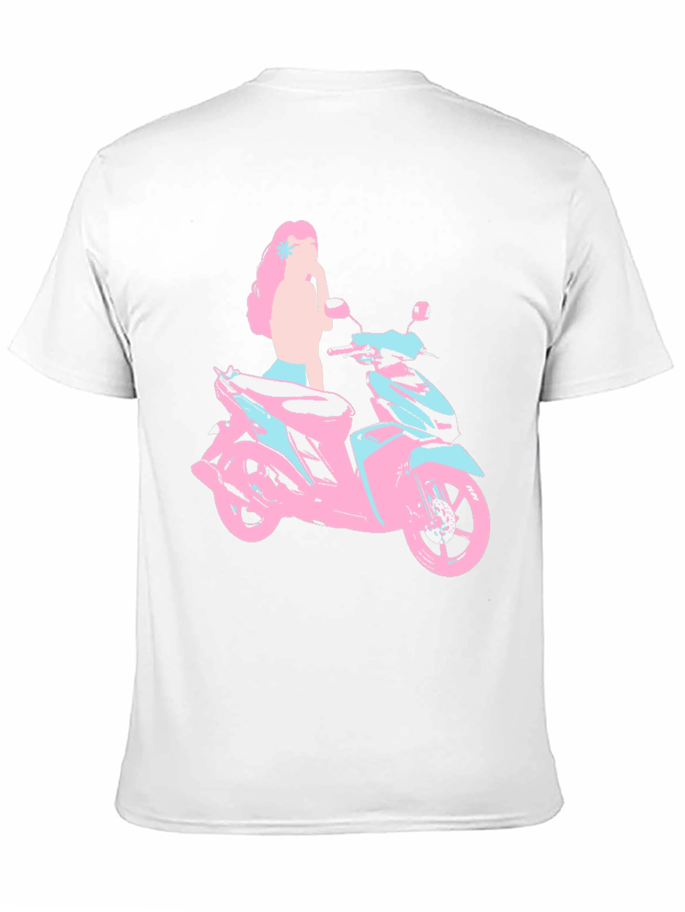 Pink & Blue Motorcycle Girl Graphic T-Shirt