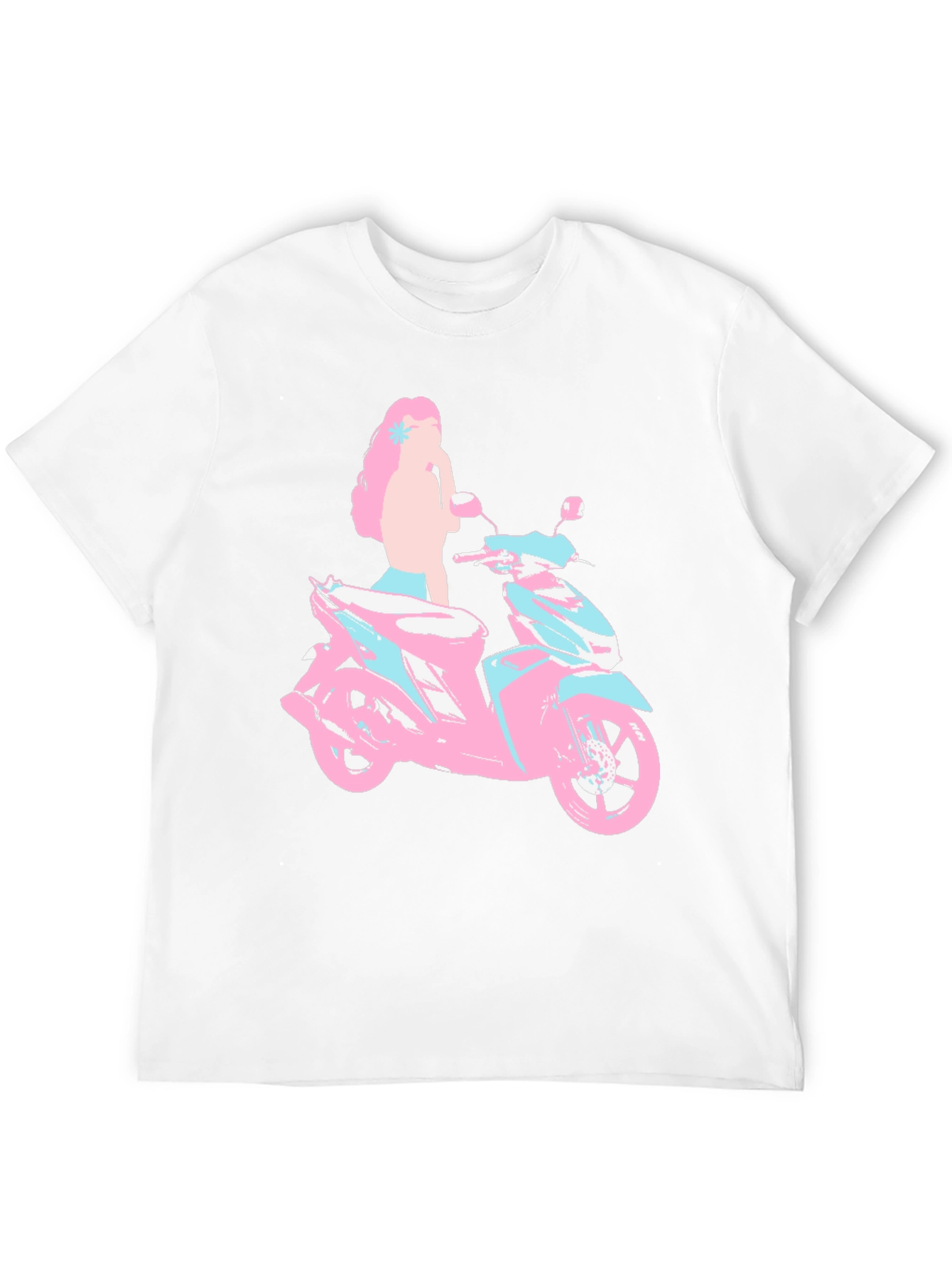 Pink & Blue Motorcycle Girl Graphic T-Shirt