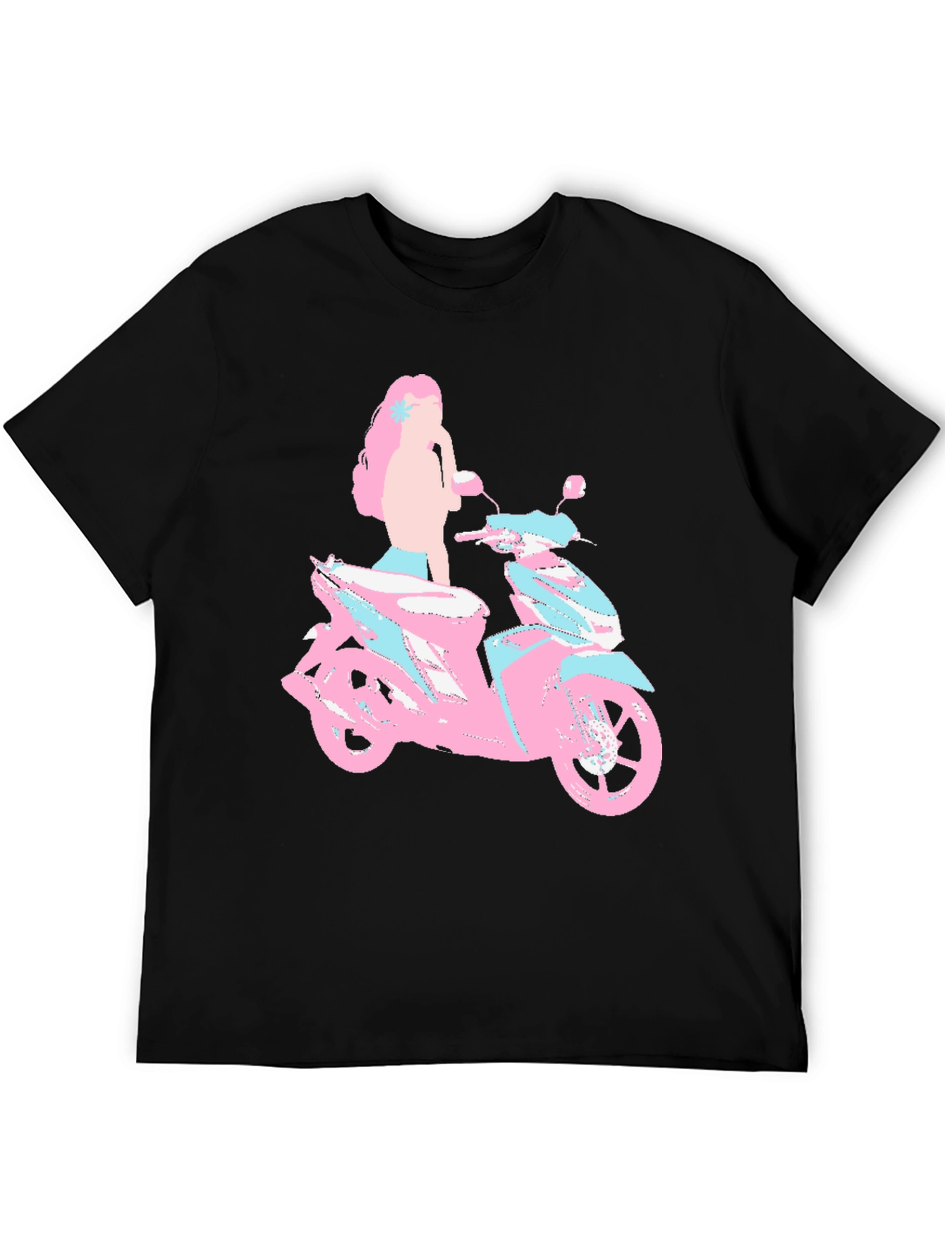 Pink & Blue Motorcycle Girl Graphic T-Shirt