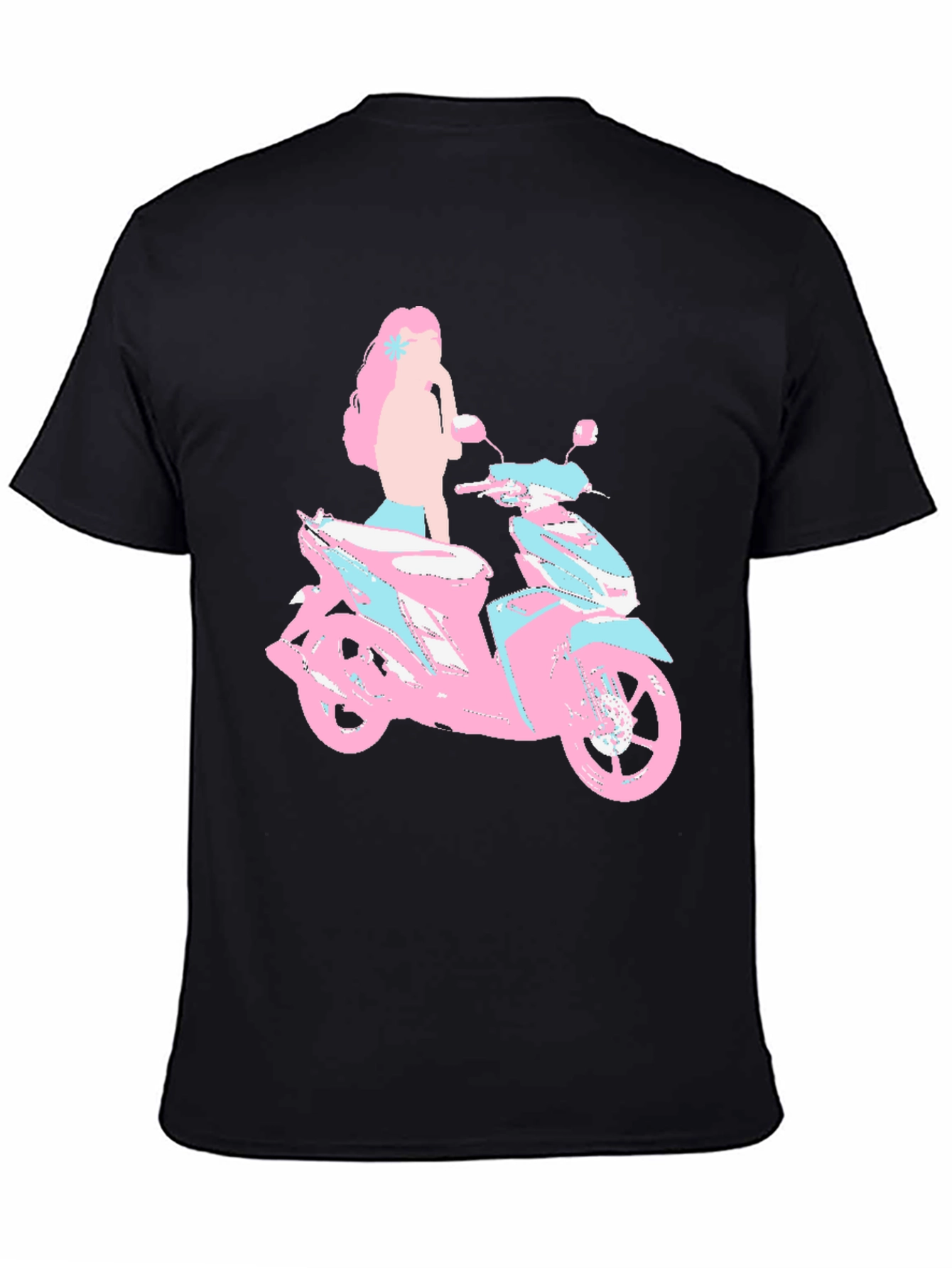 Pink & Blue Motorcycle Girl Graphic T-Shirt