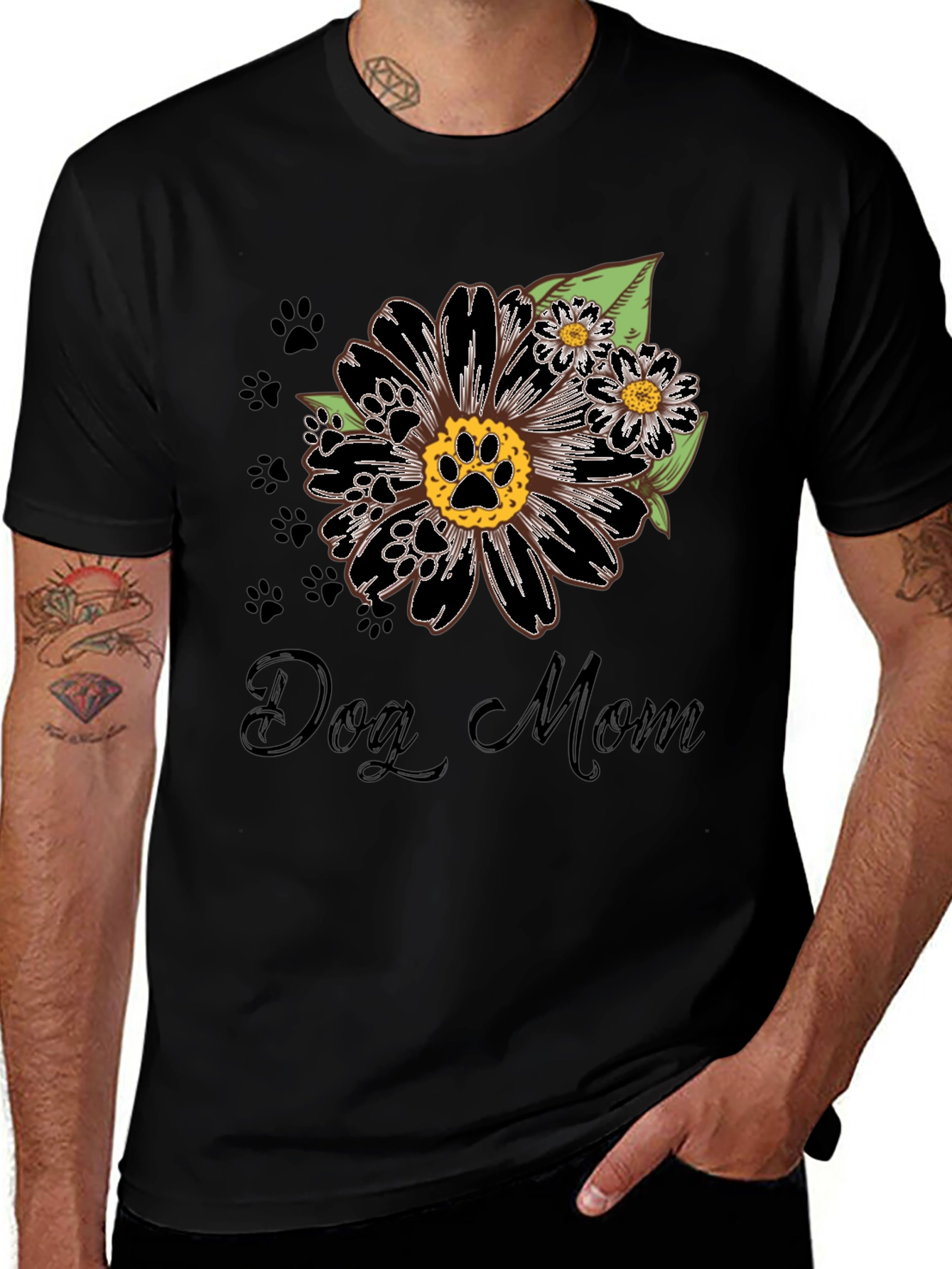Dog Mom Flower Paw Print T-Shirt