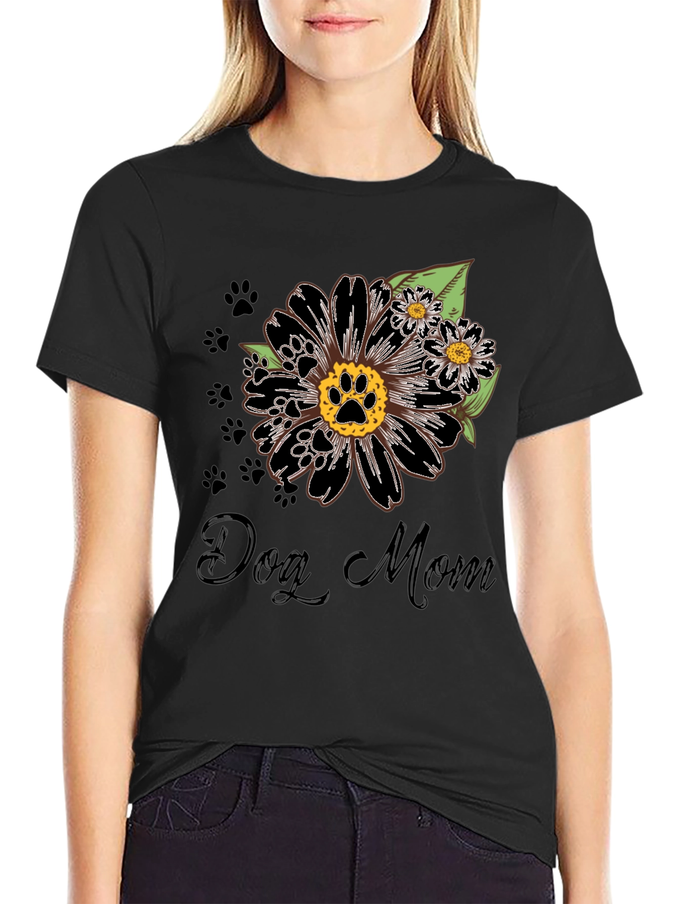 Dog Mom Flower Paw Print T-Shirt