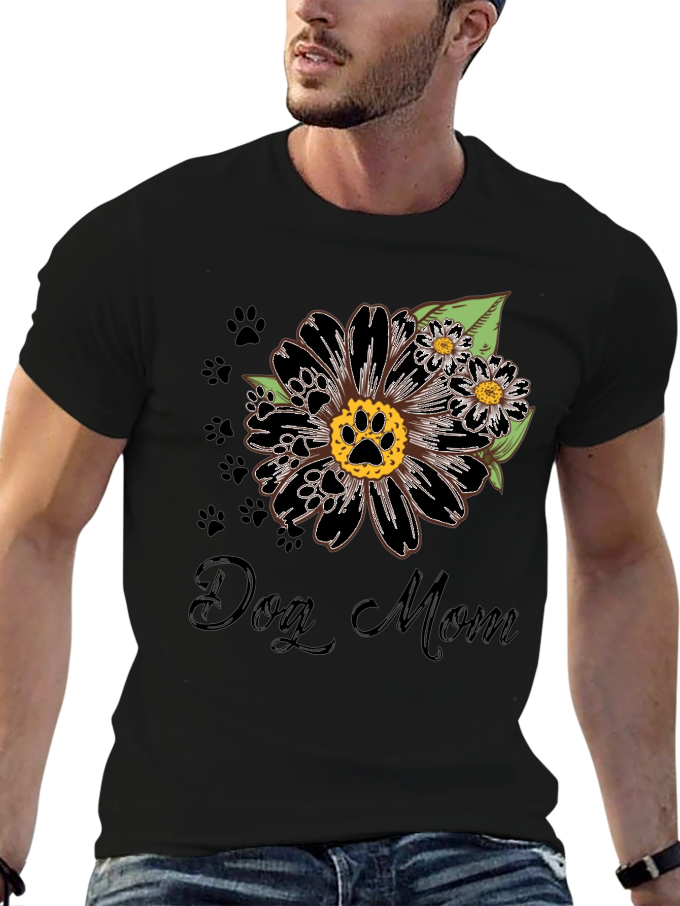 Dog Mom Flower Paw Print T-Shirt