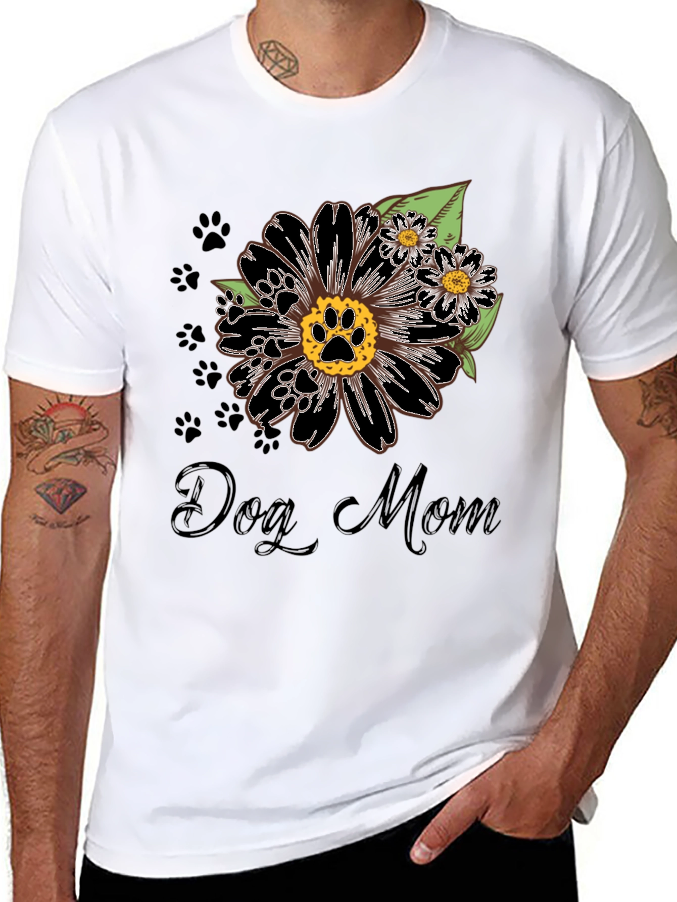Dog Mom Flower Paw Print T-Shirt