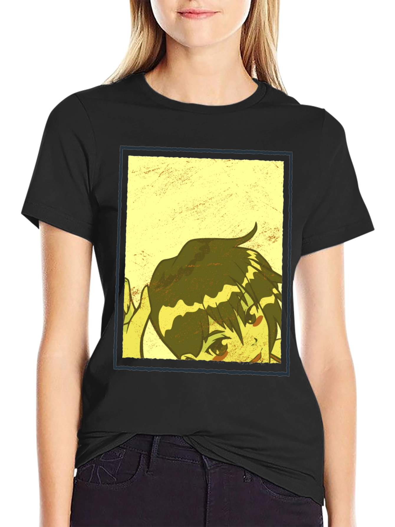 Anime Graphic Print Black T-Shirt