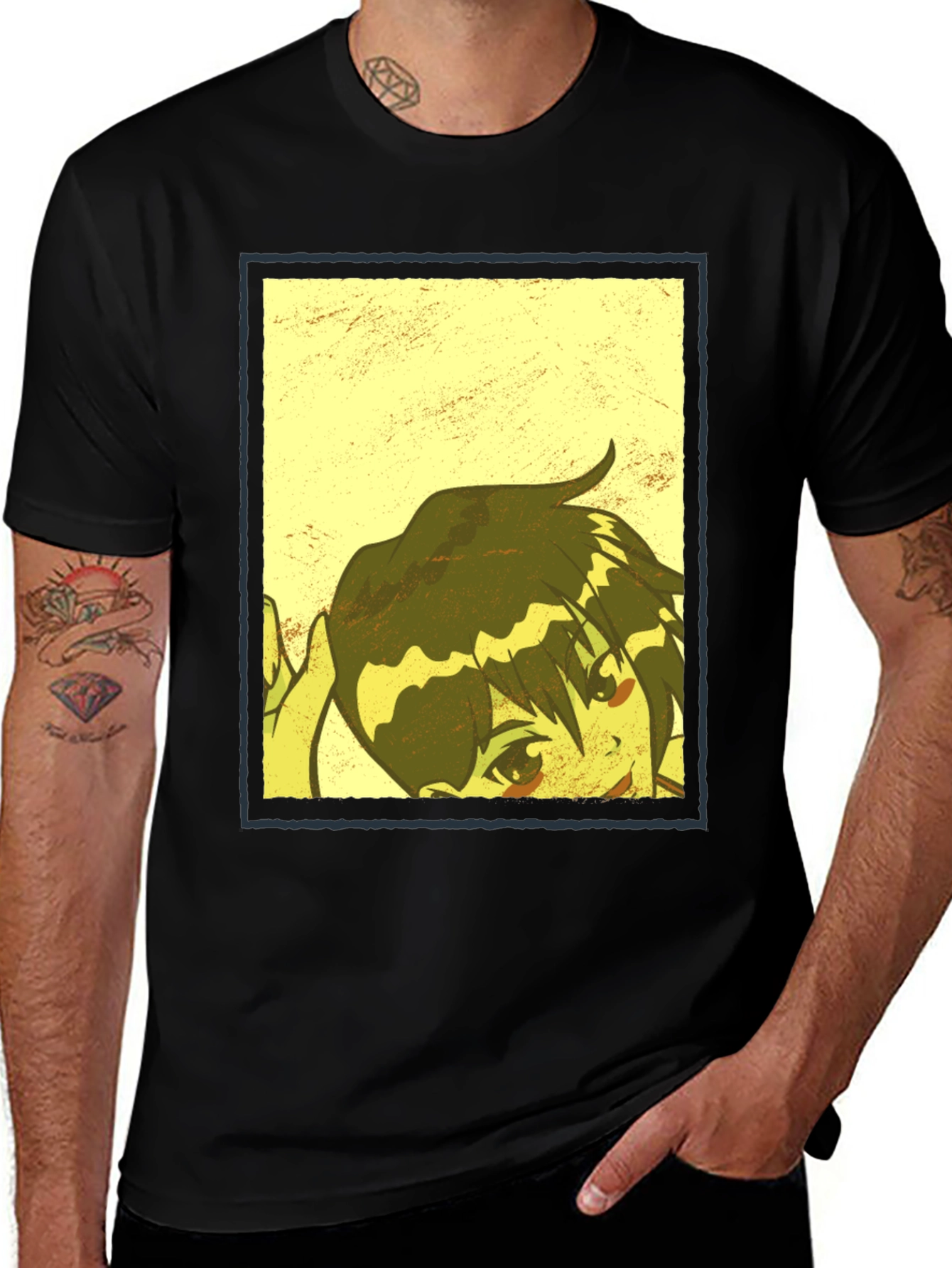 Anime Graphic Print Black T-Shirt