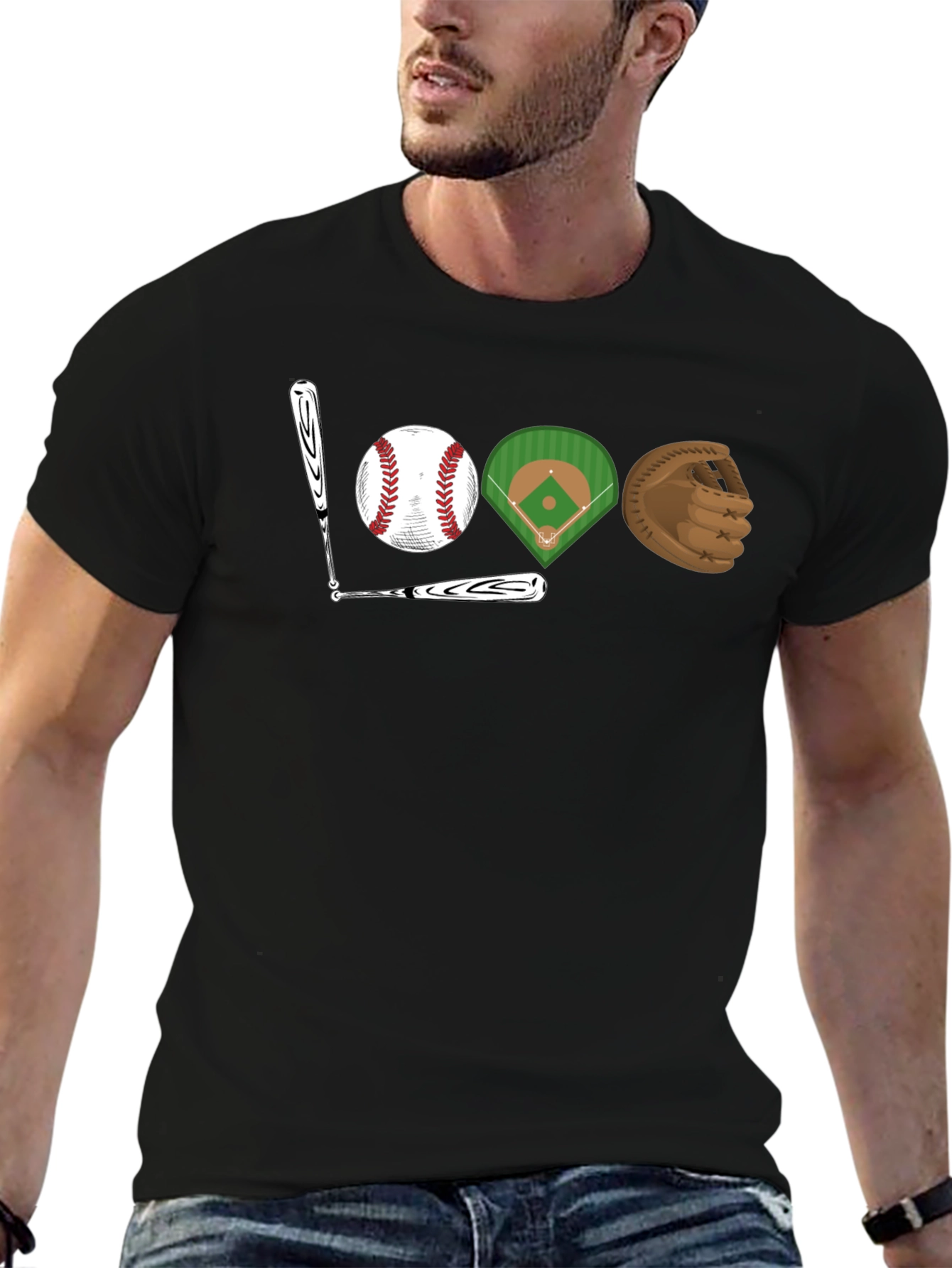 Baseball Fan T-Shirt: Bat Ball Field Glove Design