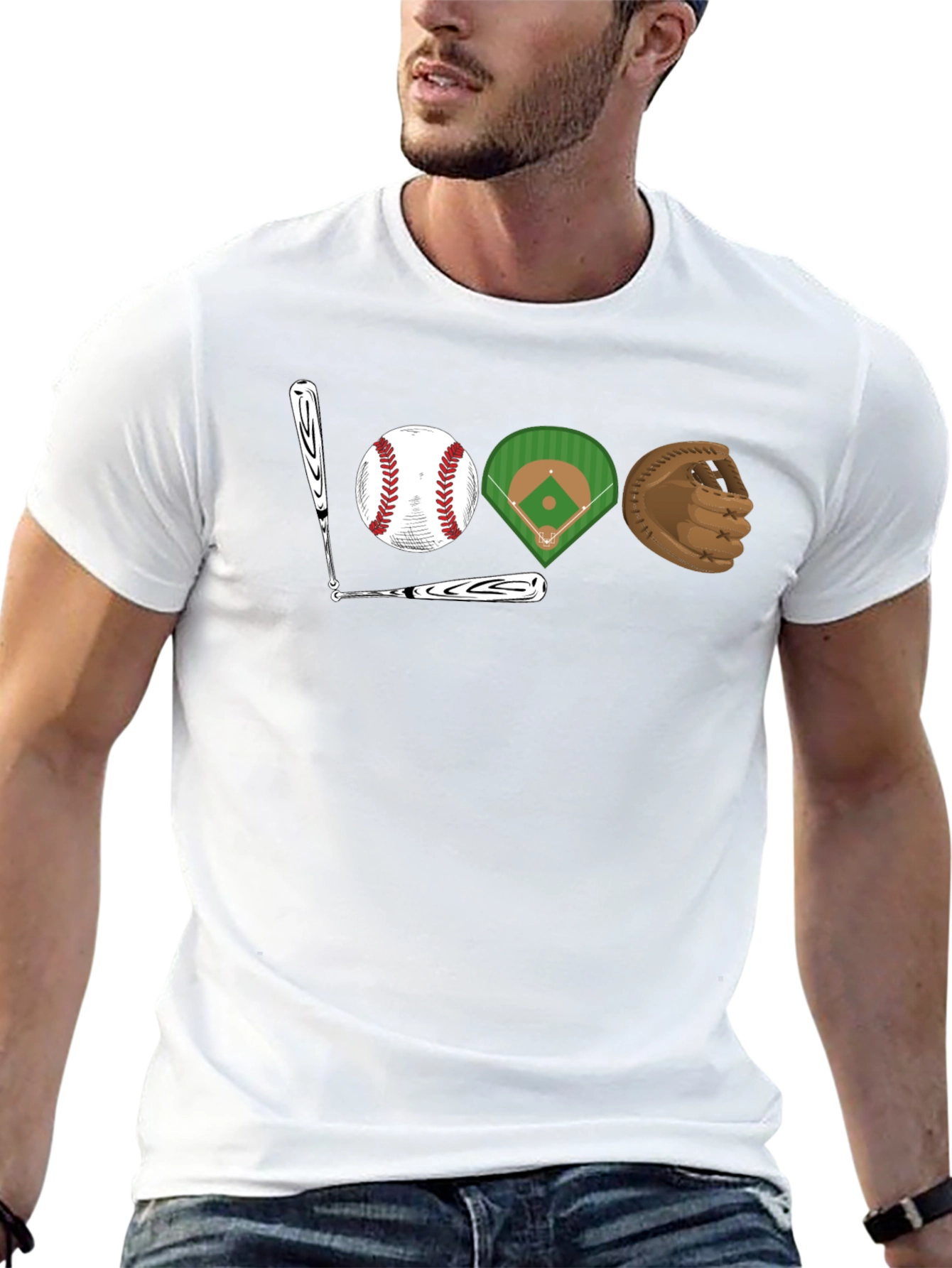 Baseball Fan T-Shirt: Bat Ball Field Glove Design