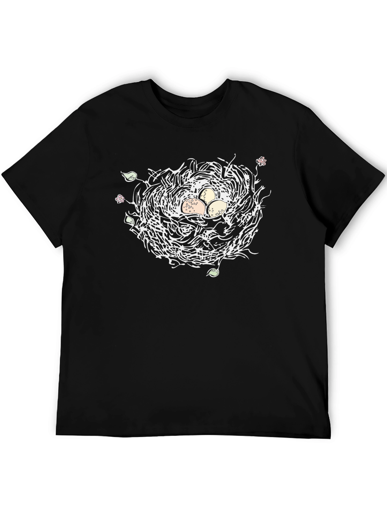Nature Nest Graphic Tee - Black Cotton Casual T-Shirt