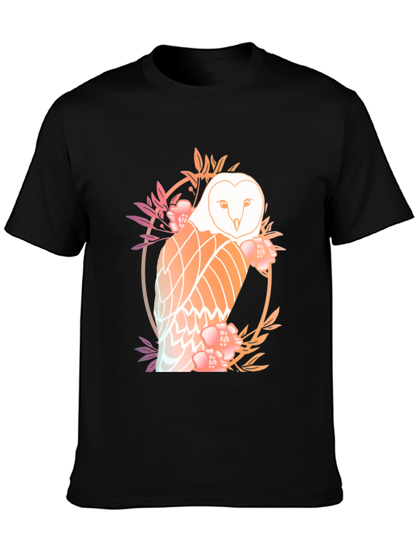 Floral Owl Graphic Tee - Mens Black T-Shirt