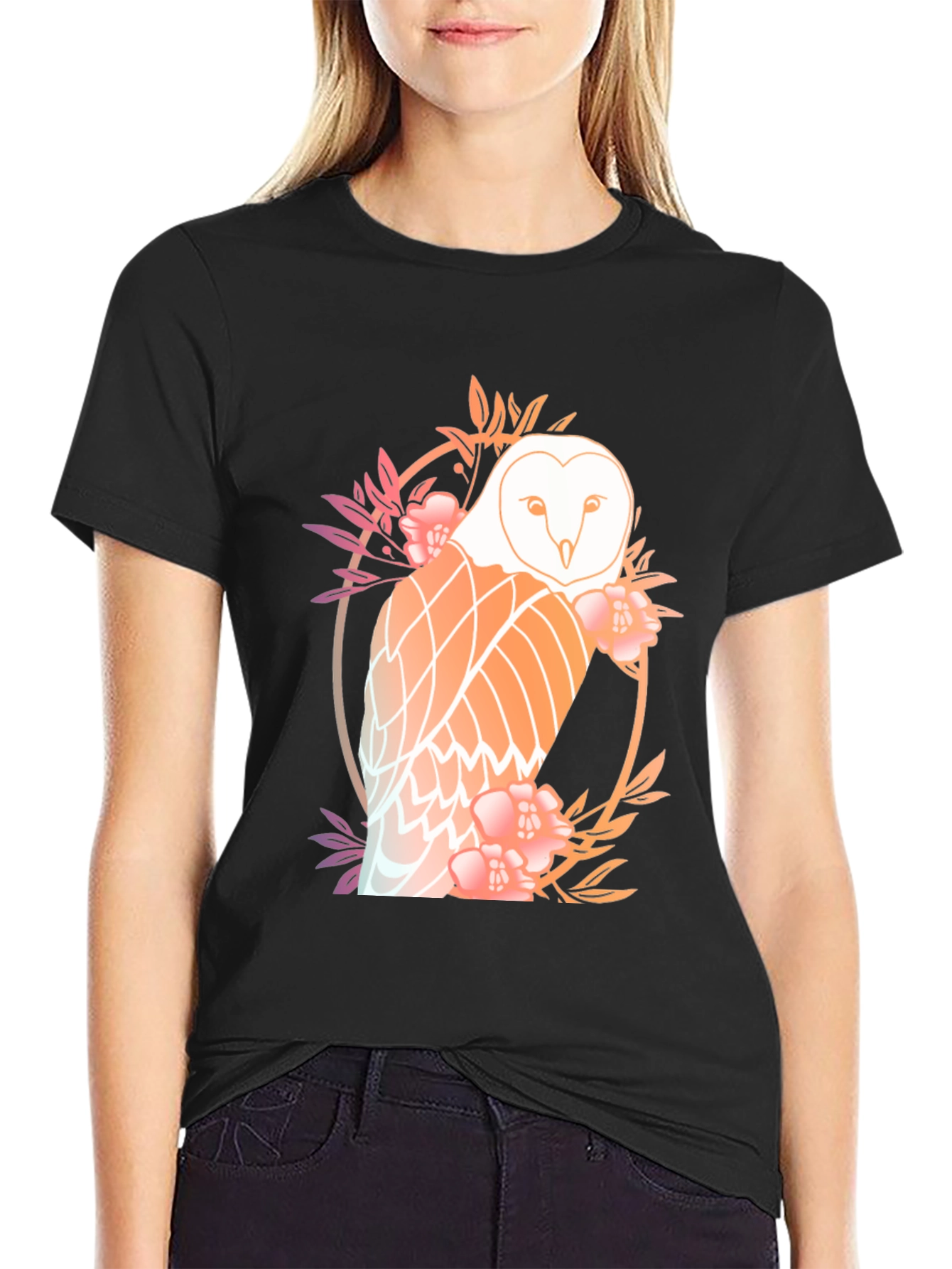 Floral Owl Graphic Tee - Mens Black T-Shirt