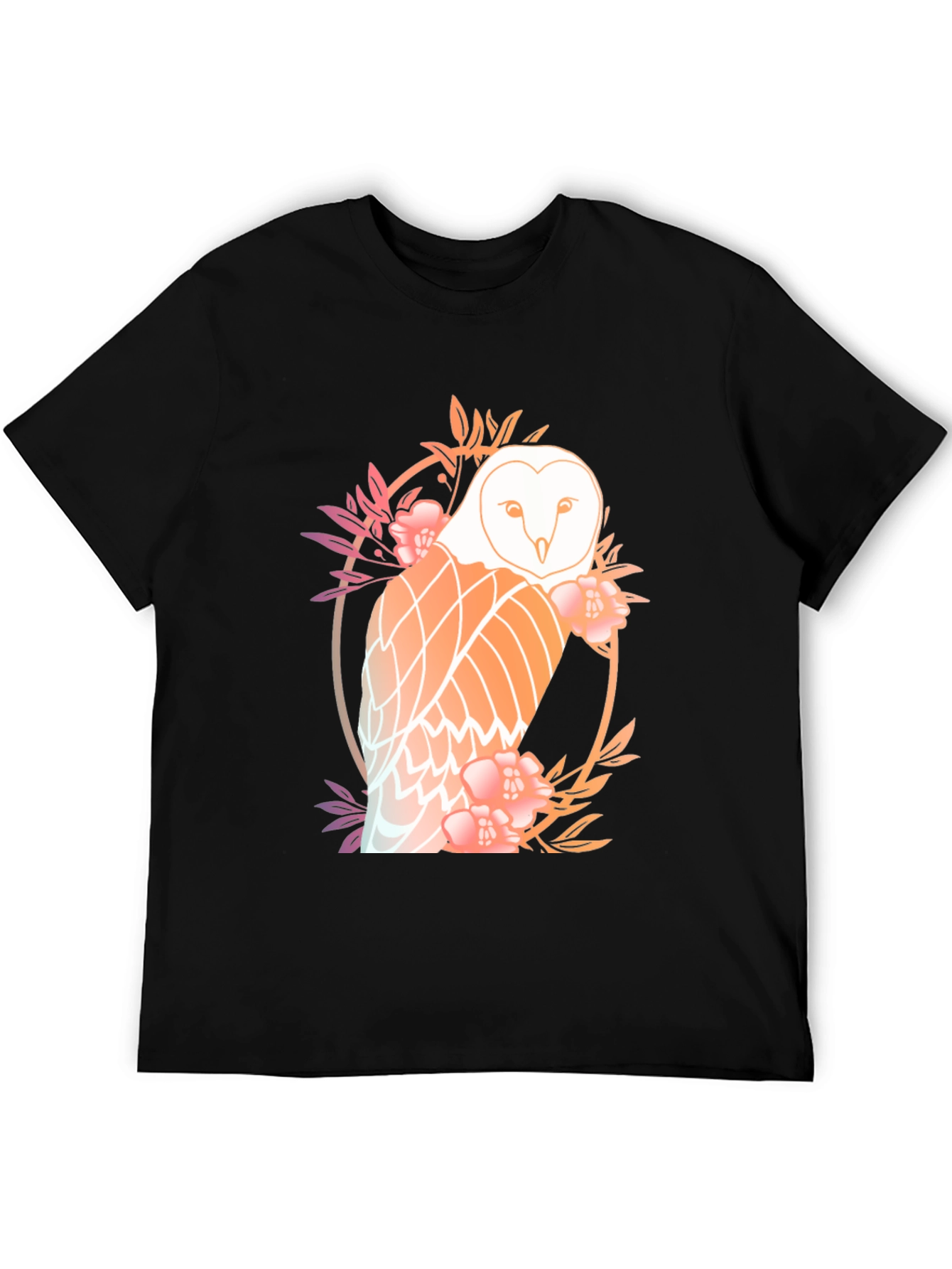 Floral Owl Graphic Tee - Mens Black T-Shirt