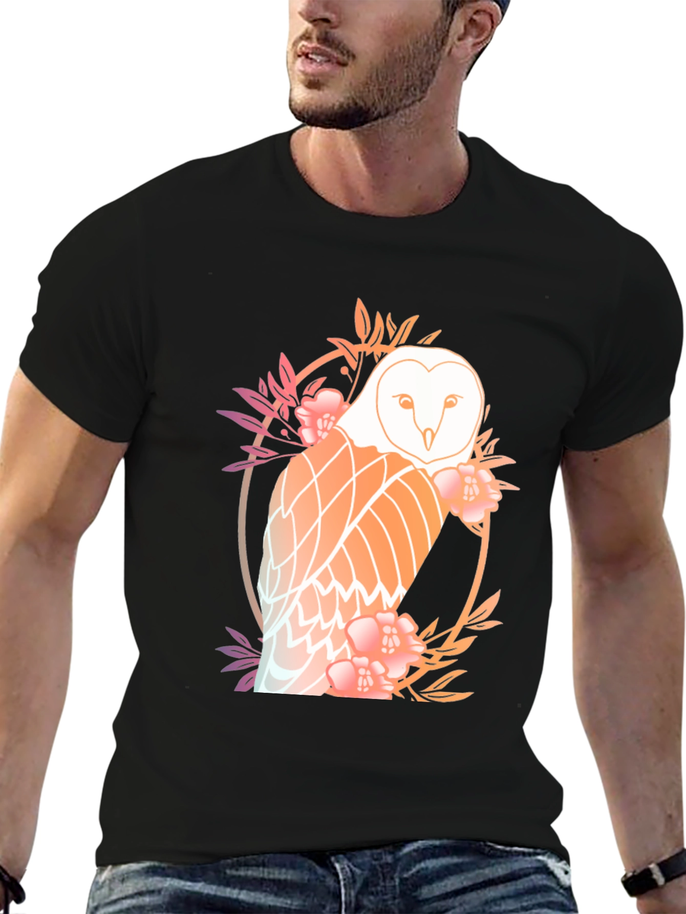 Floral Owl Graphic Tee - Mens Black T-Shirt