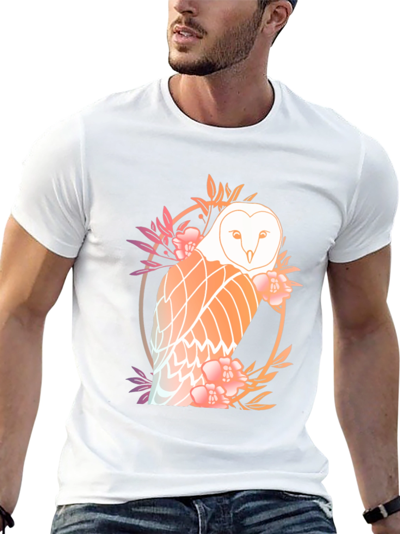 Floral Owl Graphic Tee - Mens Black T-Shirt