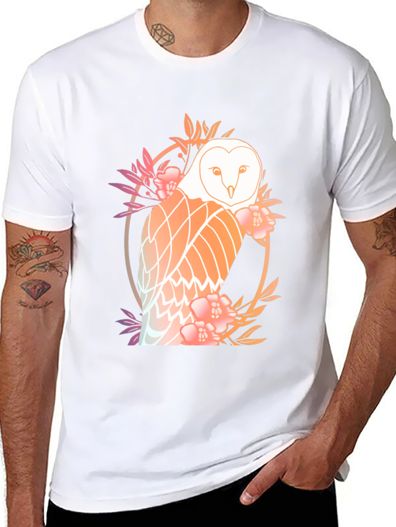 Floral Owl Graphic Tee - Mens Black T-Shirt