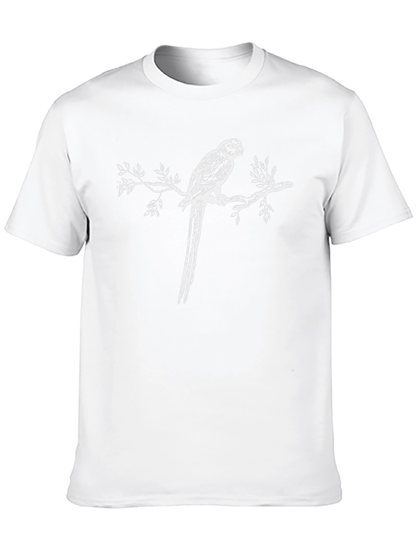 Black T-Shirt with Parrot on Branch Graphic