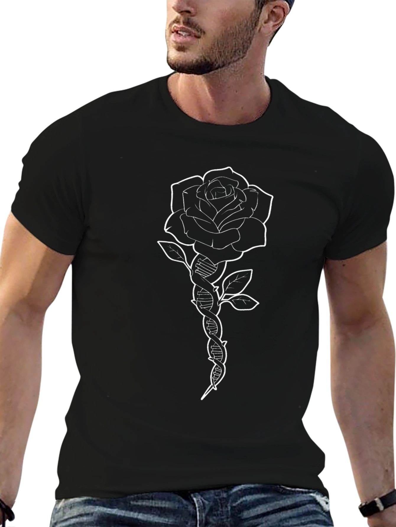 Rose DNA Graphic Tee - Black Cotton T-Shirt
