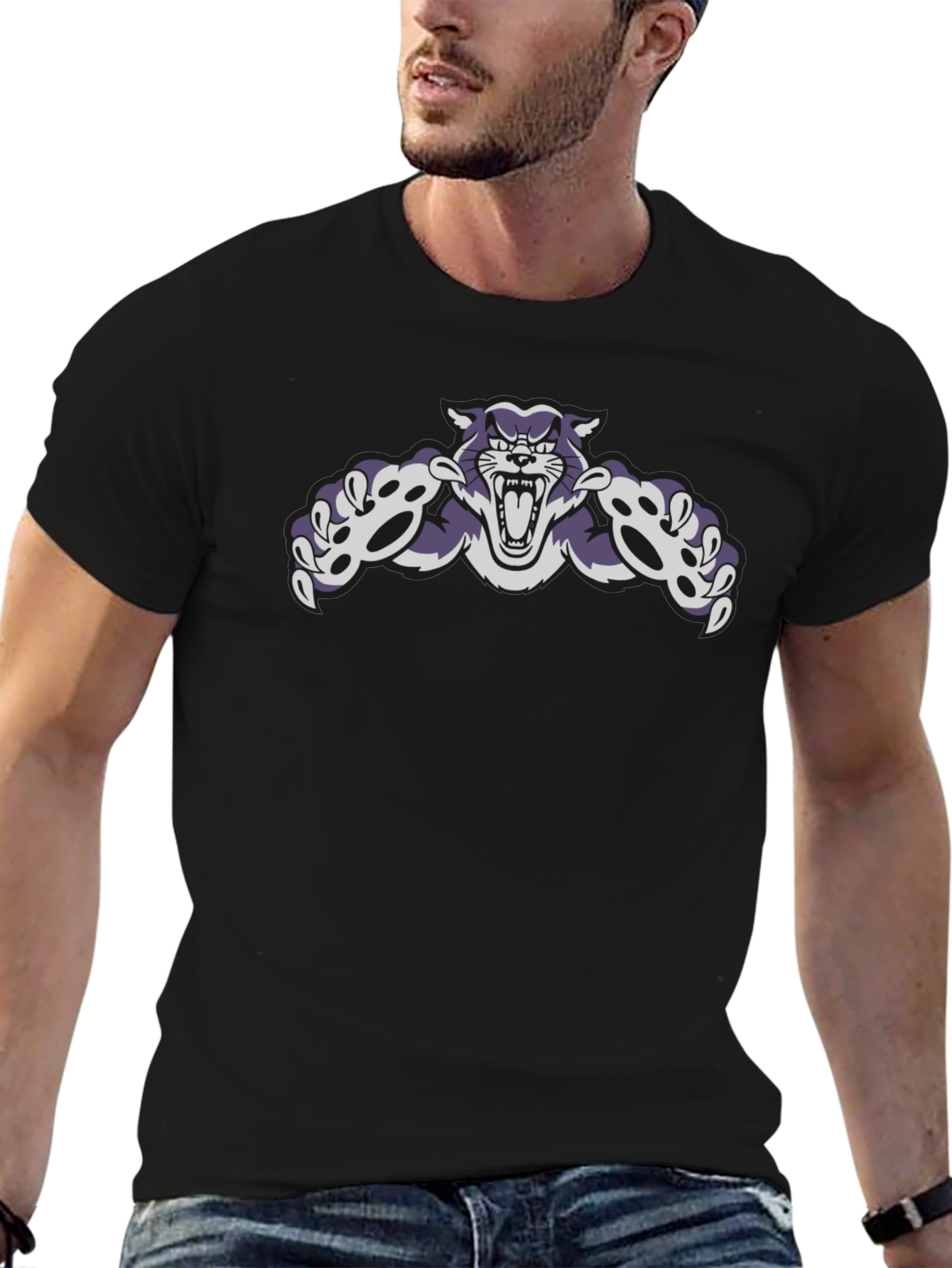 Wildcat Graphic Tee - Black Cotton Blend Casual Wear