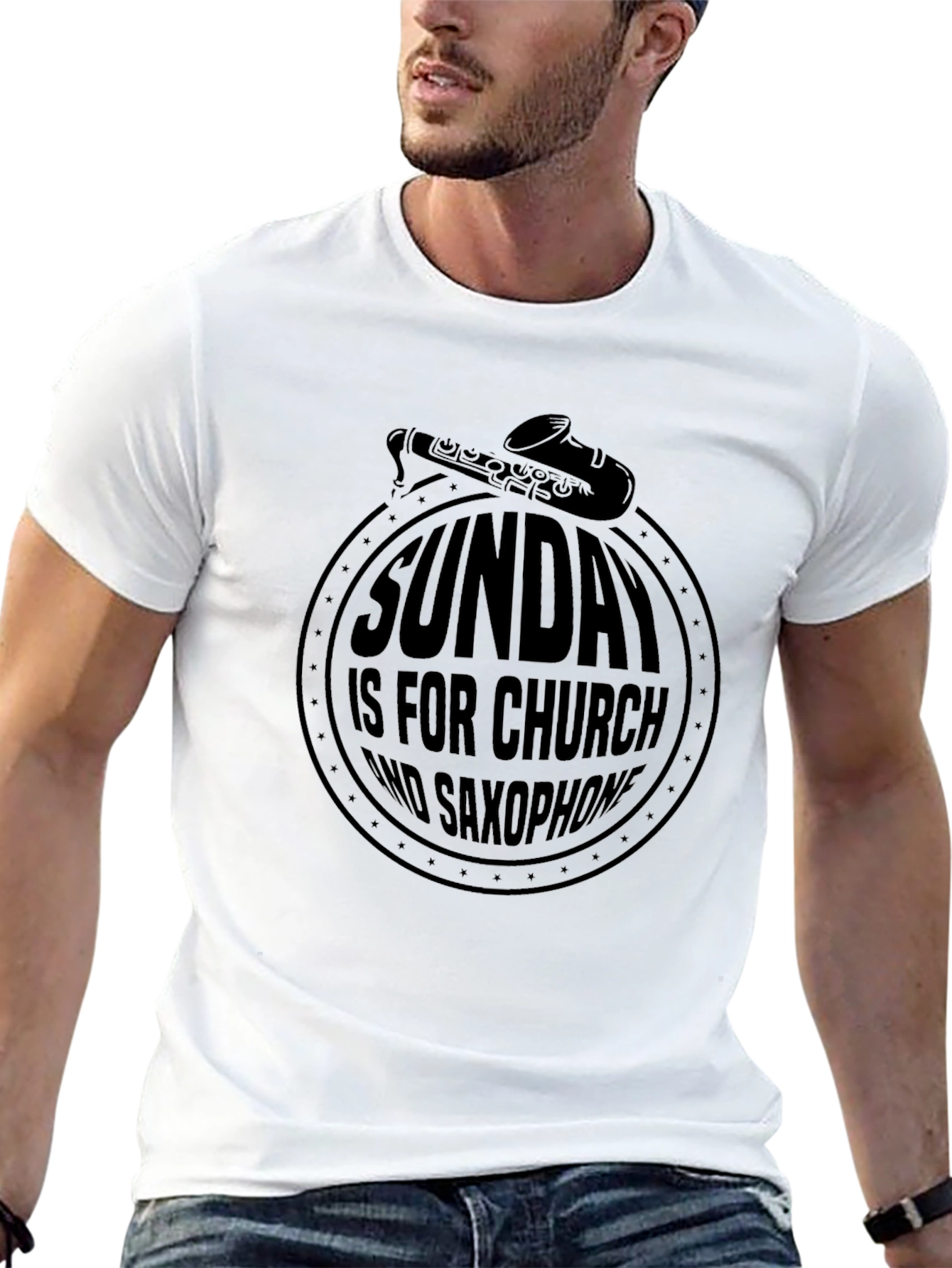 Sunday Church Saxophone Graphic Tee - Black