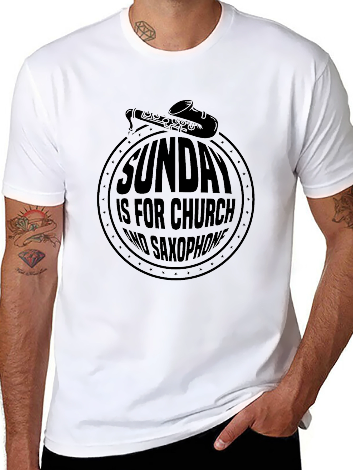 Sunday Church Saxophone Graphic Tee - Black