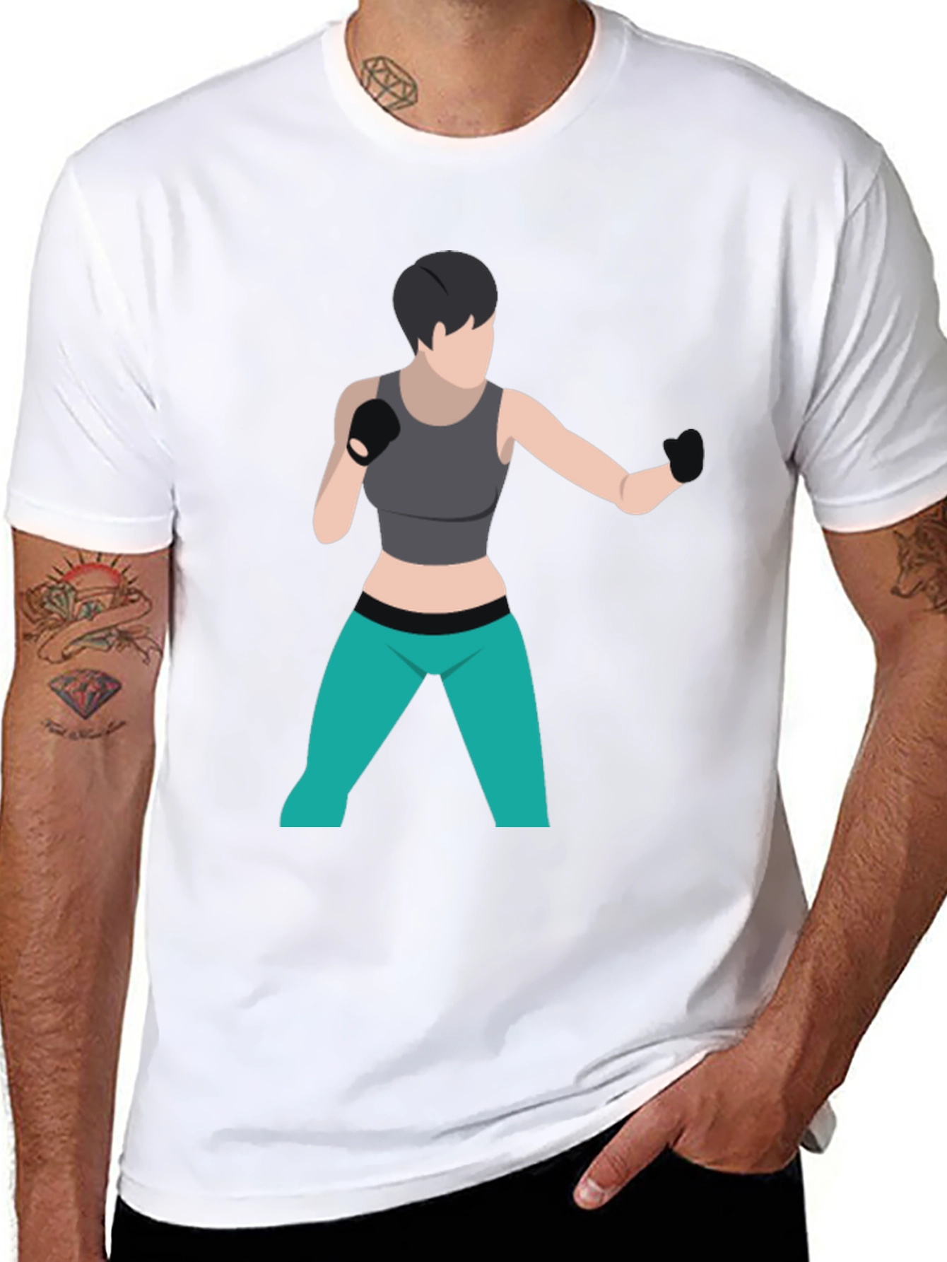 Black T-Shirt with Boxer Graphic