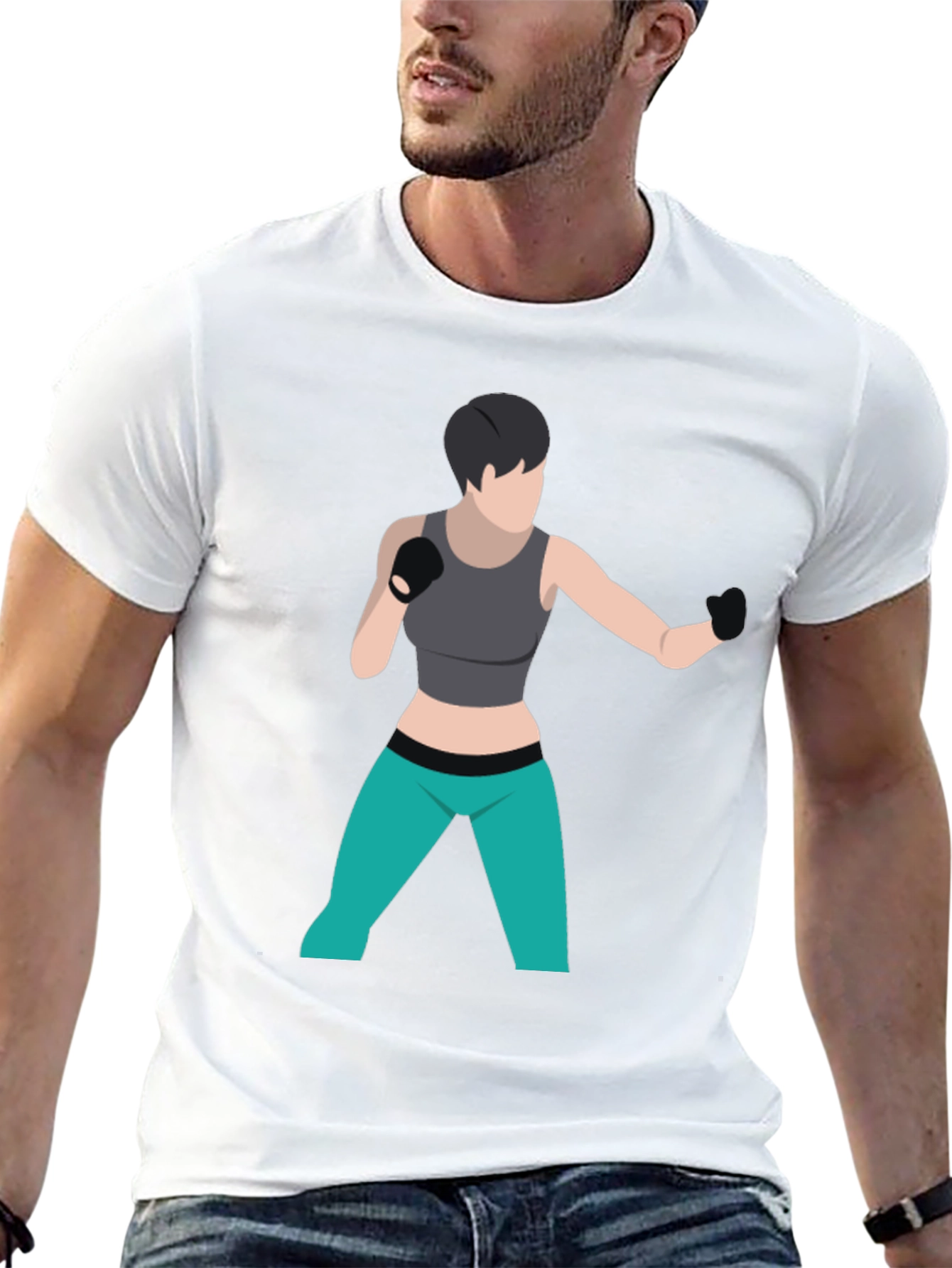 Black T-Shirt with Boxer Graphic