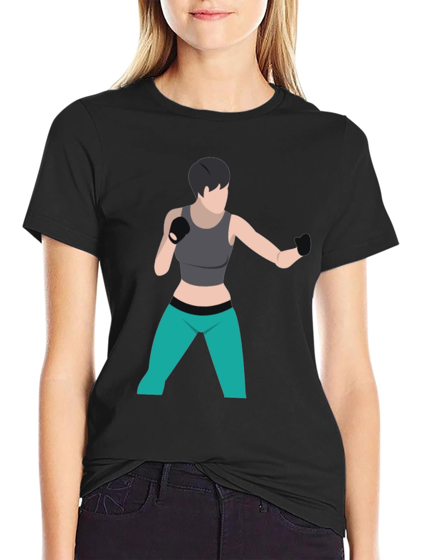 Black T-Shirt with Boxer Graphic