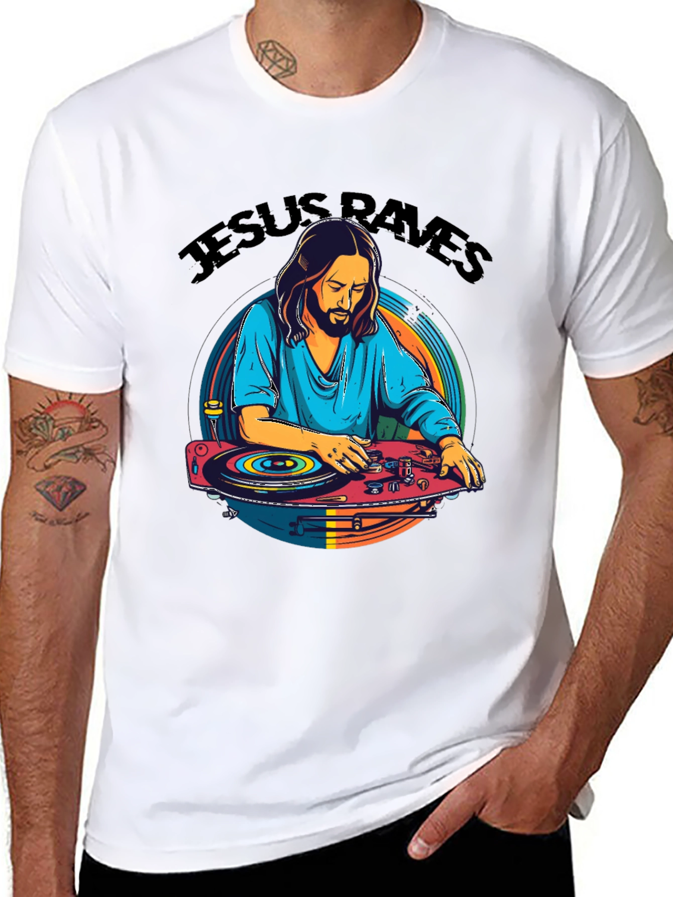 Jesus Raves T-Shirt - DJ Graphic Tee