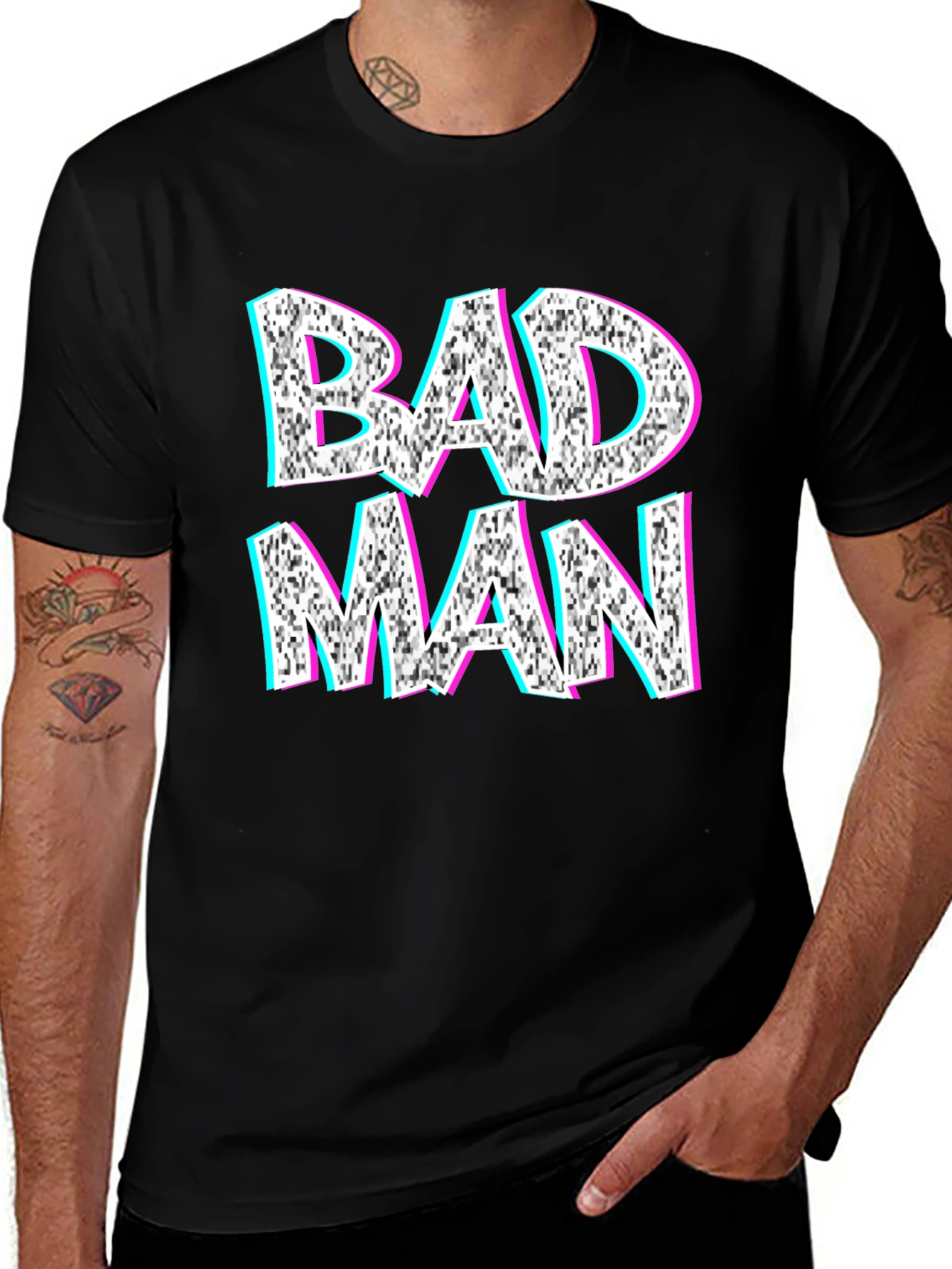 Bad Man Graphic Tee - Glitch Style Design